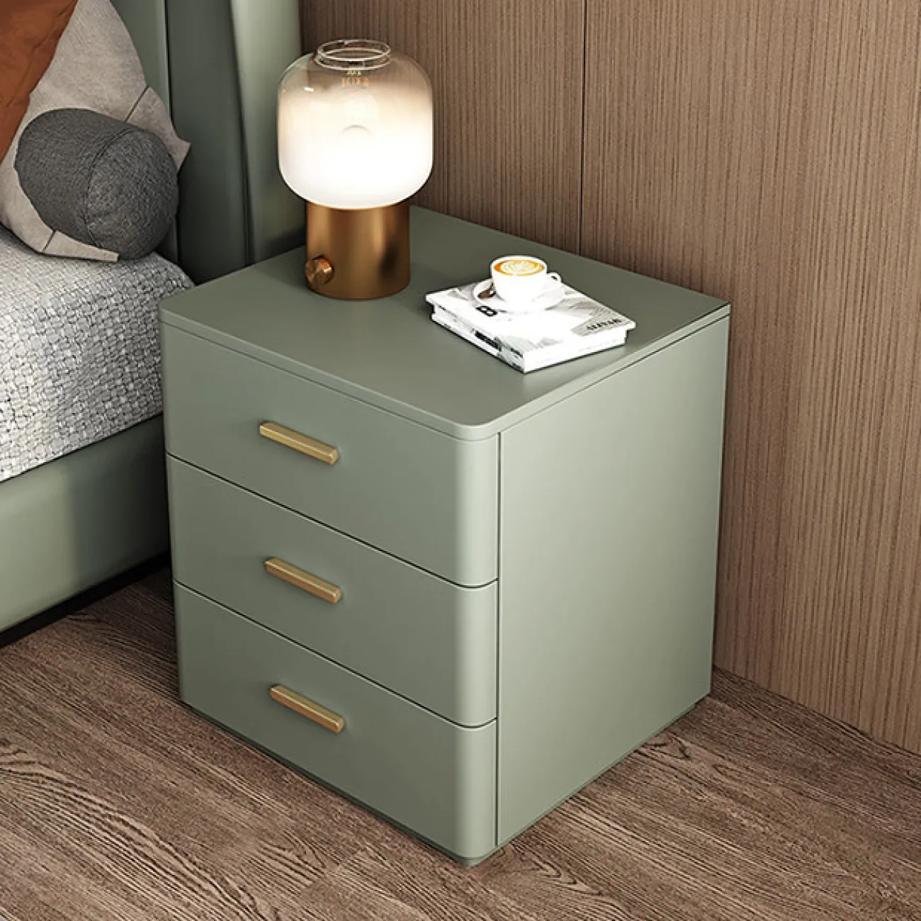 Классическая прикроватная тумба Carat от LaLume с обивкой из кожи KD40292-32 Классическая прикроватная тумба Carat от LaLume с обивкой из кожи KD40292-32