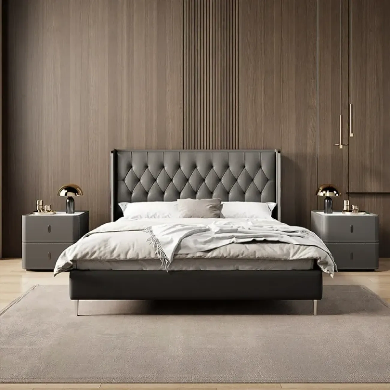 Классическая прикроватная тумба Carat от LaLume с обивкой из кожи KD40294-32 Классическая прикроватная тумба Carat от LaLume с обивкой из кожи KD40294-32