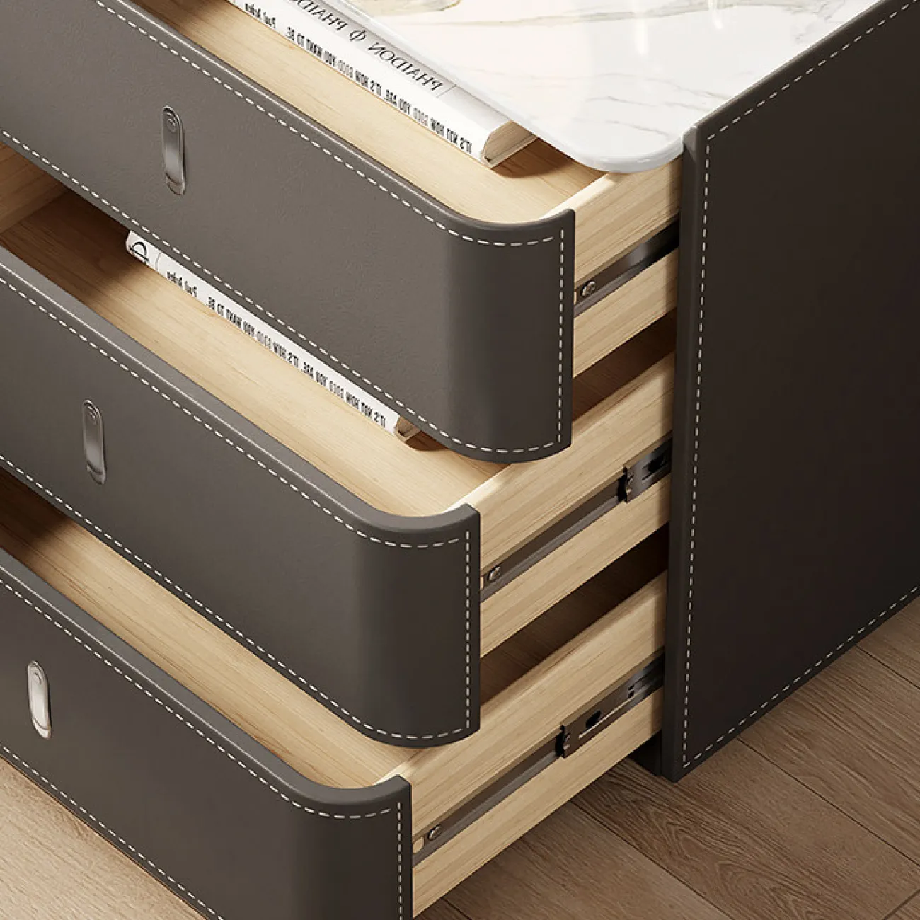 Классическая прикроватная тумба Carat с кожаной обивкой KD40308-32 Классическая прикроватная тумба Carat с кожаной обивкой KD40308-32