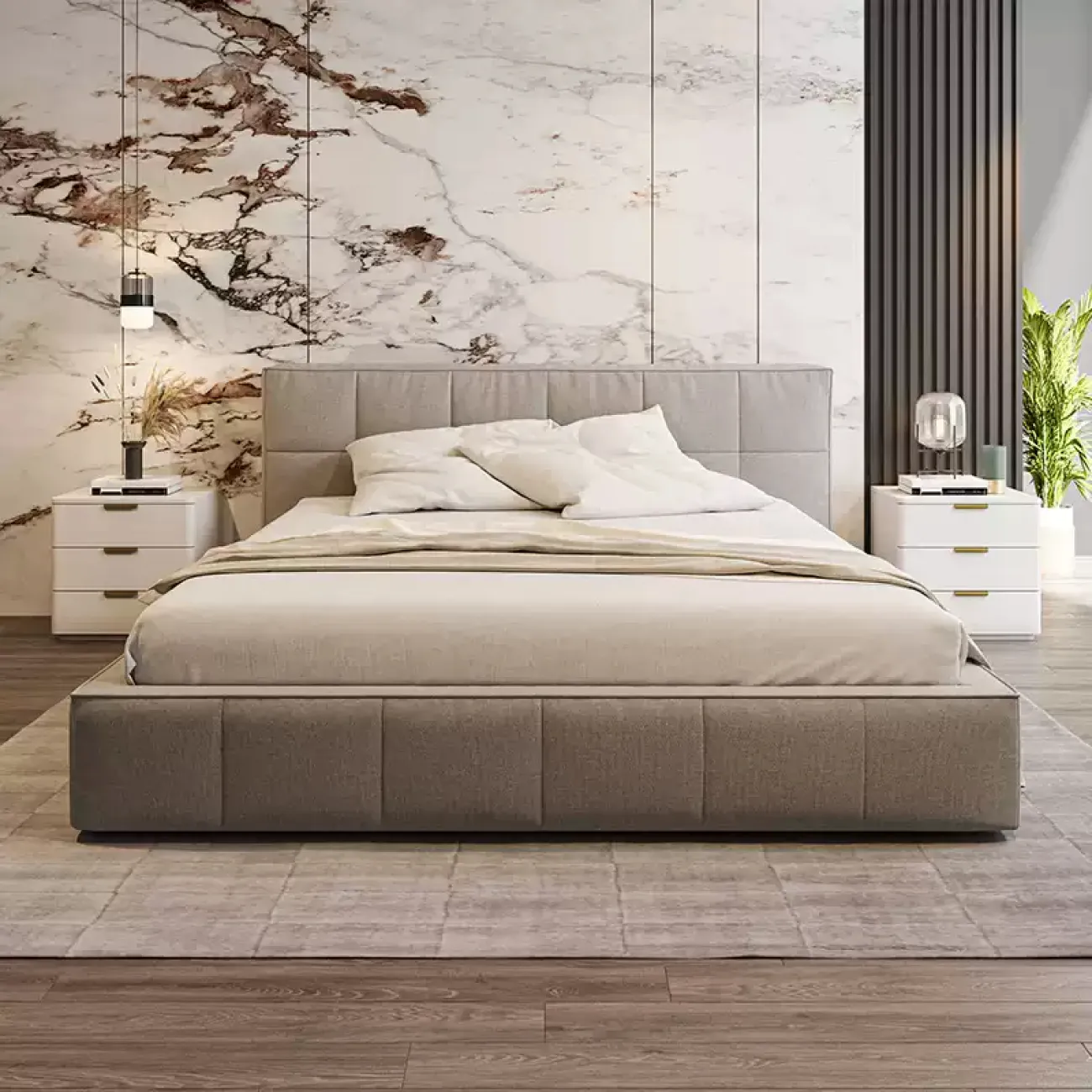 Классическая прикроватная тумба Carat с кожаной обивкой KD40308-32 Классическая прикроватная тумба Carat с кожаной обивкой KD40308-32