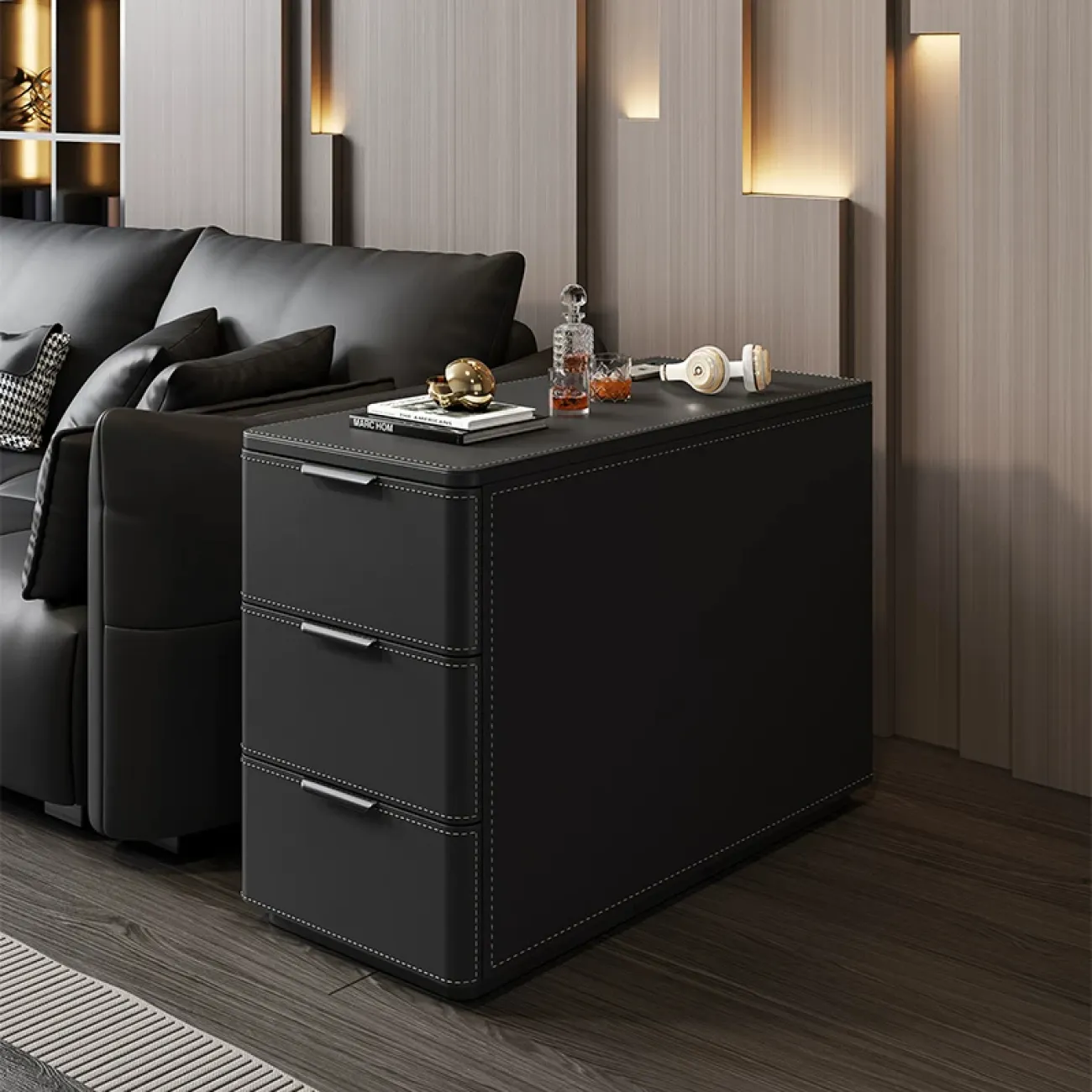 Удобный боковой комод Carat с кожаной обивкой KD40310-32 Удобный боковой комод Carat с кожаной обивкой KD40310-32