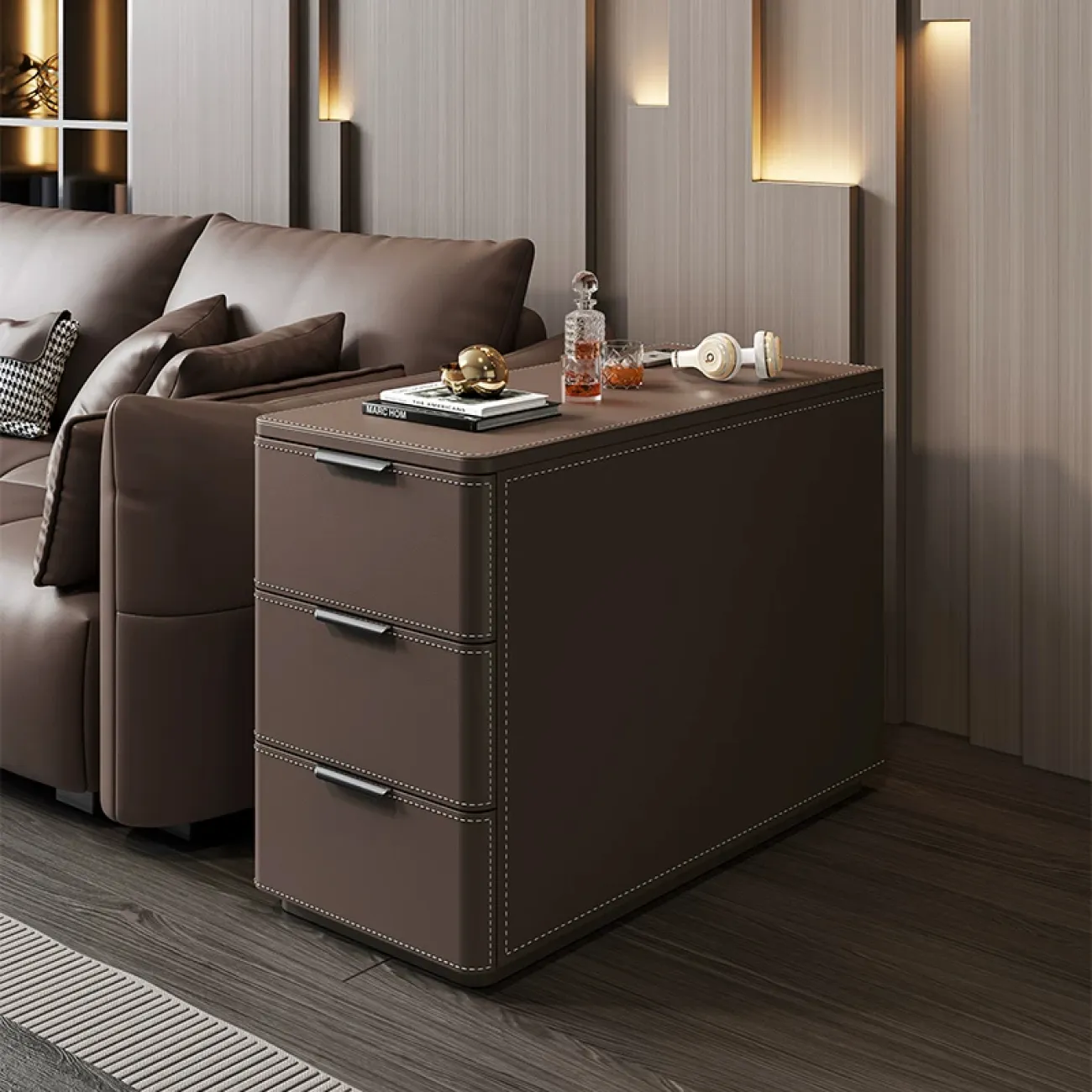 Удобный боковой комод Carat с кожаной обивкой KD40310-32 Удобный боковой комод Carat с кожаной обивкой KD40310-32