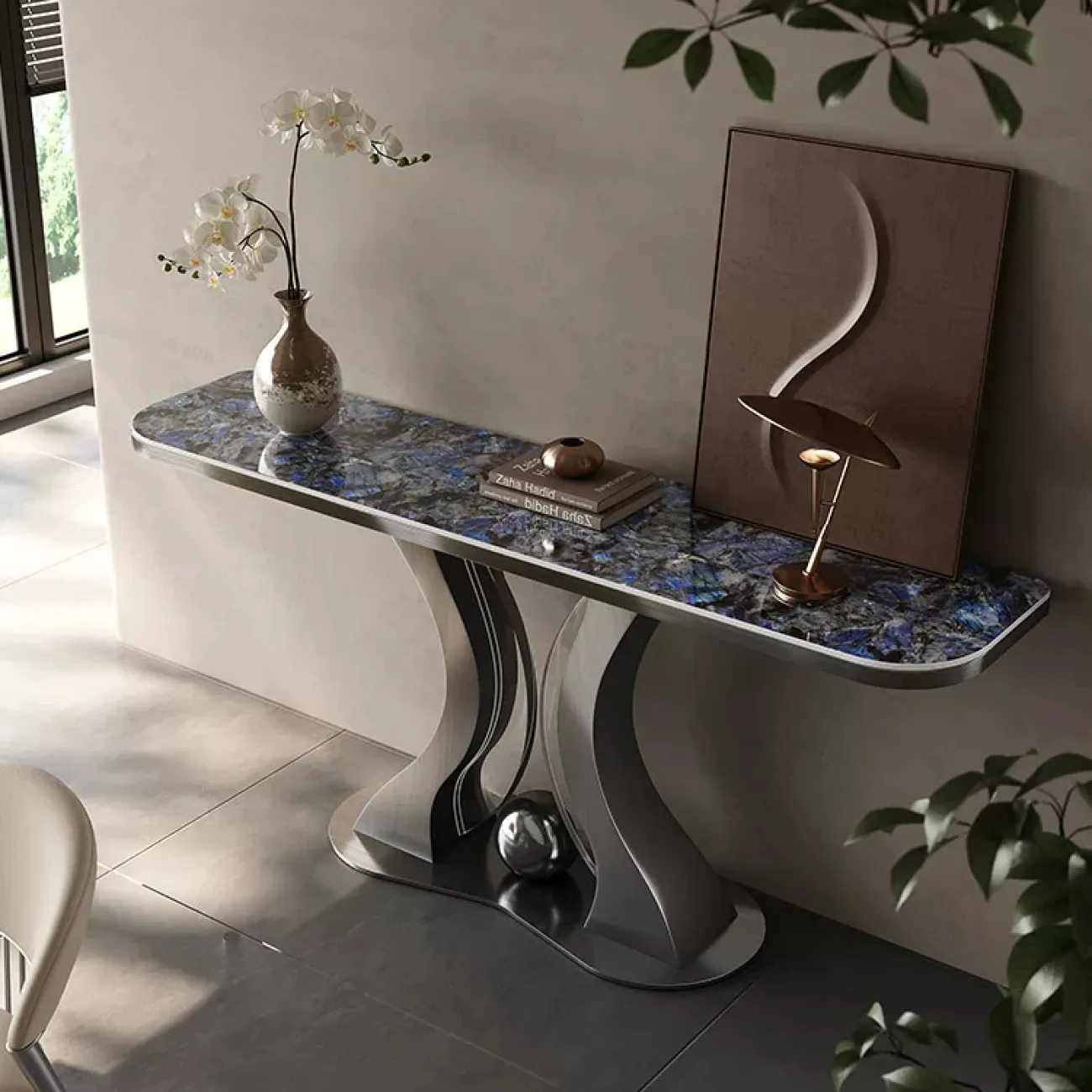 Роскошный пристенный столик Mobeier от LaLume с мраморной или деревянной столешницей PS40317-32 Роскошный пристенный столик Mobeier от LaLume с мраморной или деревянной столешницей PS40317-32