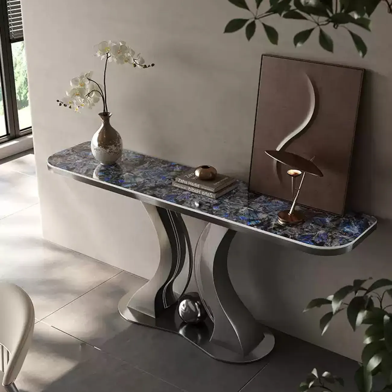 Роскошный пристенный столик Mobeier от LaLume с мраморной или деревянной столешницей PS40317-32 Роскошный пристенный столик Mobeier от LaLume с мраморной или деревянной столешницей PS40317-32