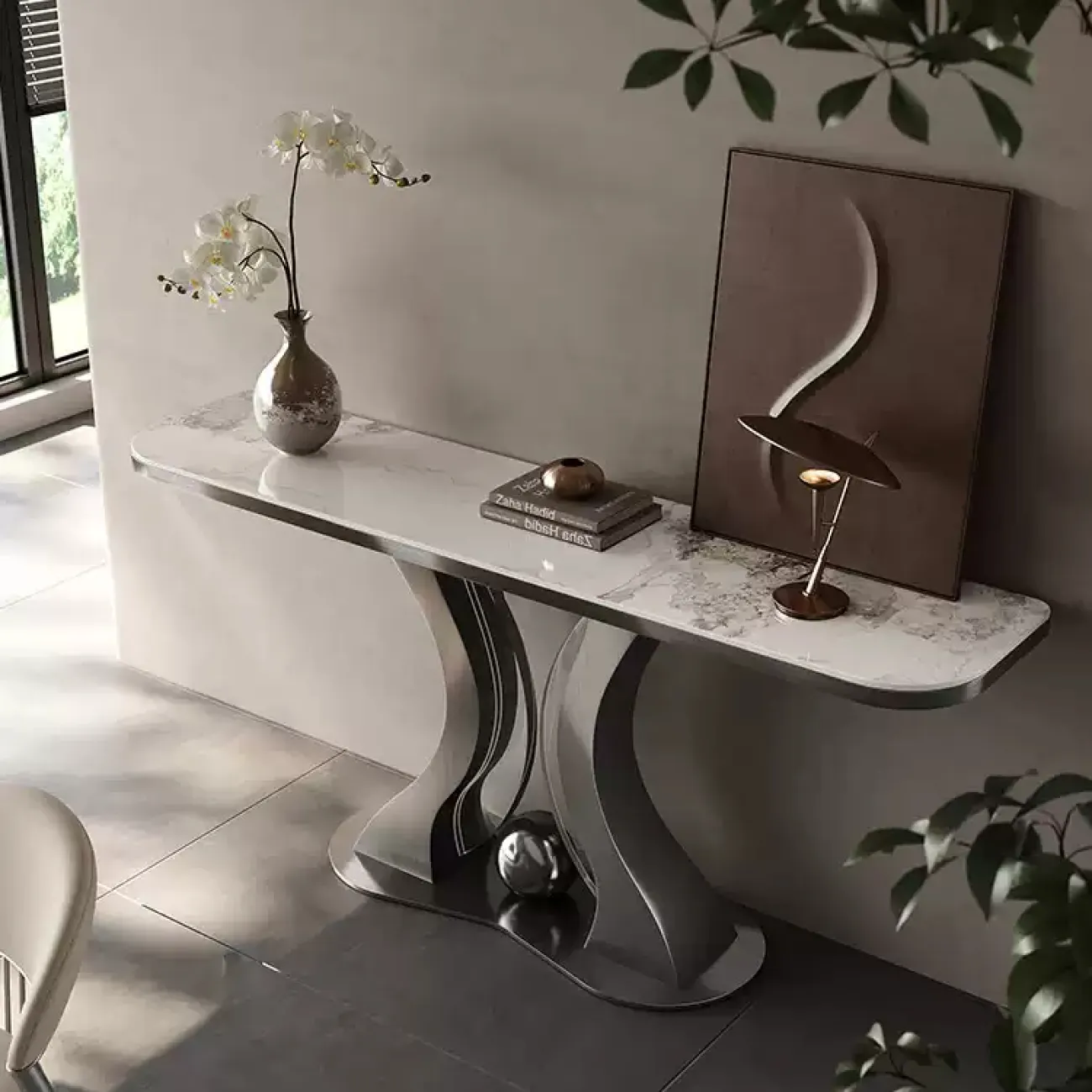 Роскошный пристенный столик Mobeier от LaLume с мраморной или деревянной столешницей PS40317-32