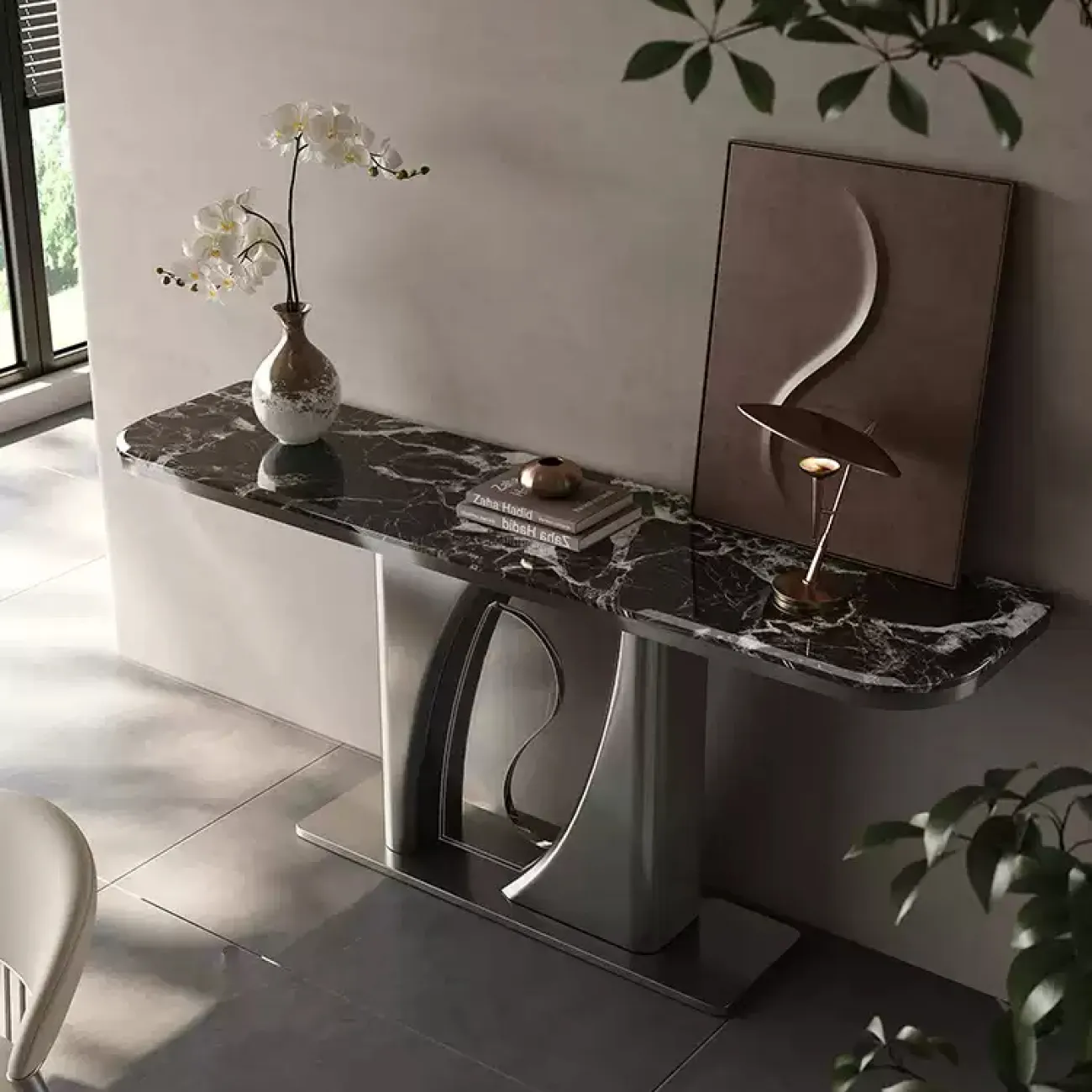 Роскошный пристенный столик Mobeier от LaLume с мраморной или деревянной столешницей PS40318-32