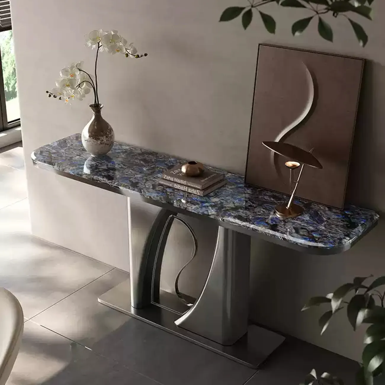 Роскошный пристенный столик Mobeier от LaLume с мраморной или деревянной столешницей PS40318-32