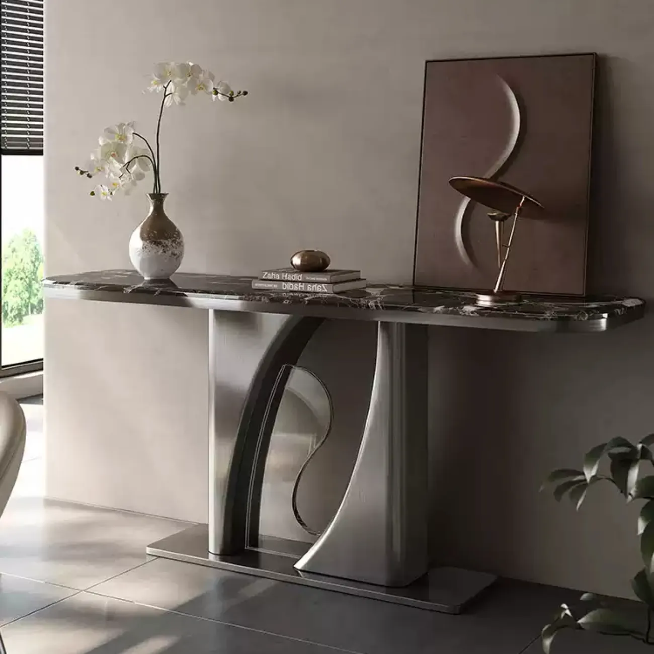 Роскошный пристенный столик Mobeier от LaLume с мраморной или деревянной столешницей PS40318-32