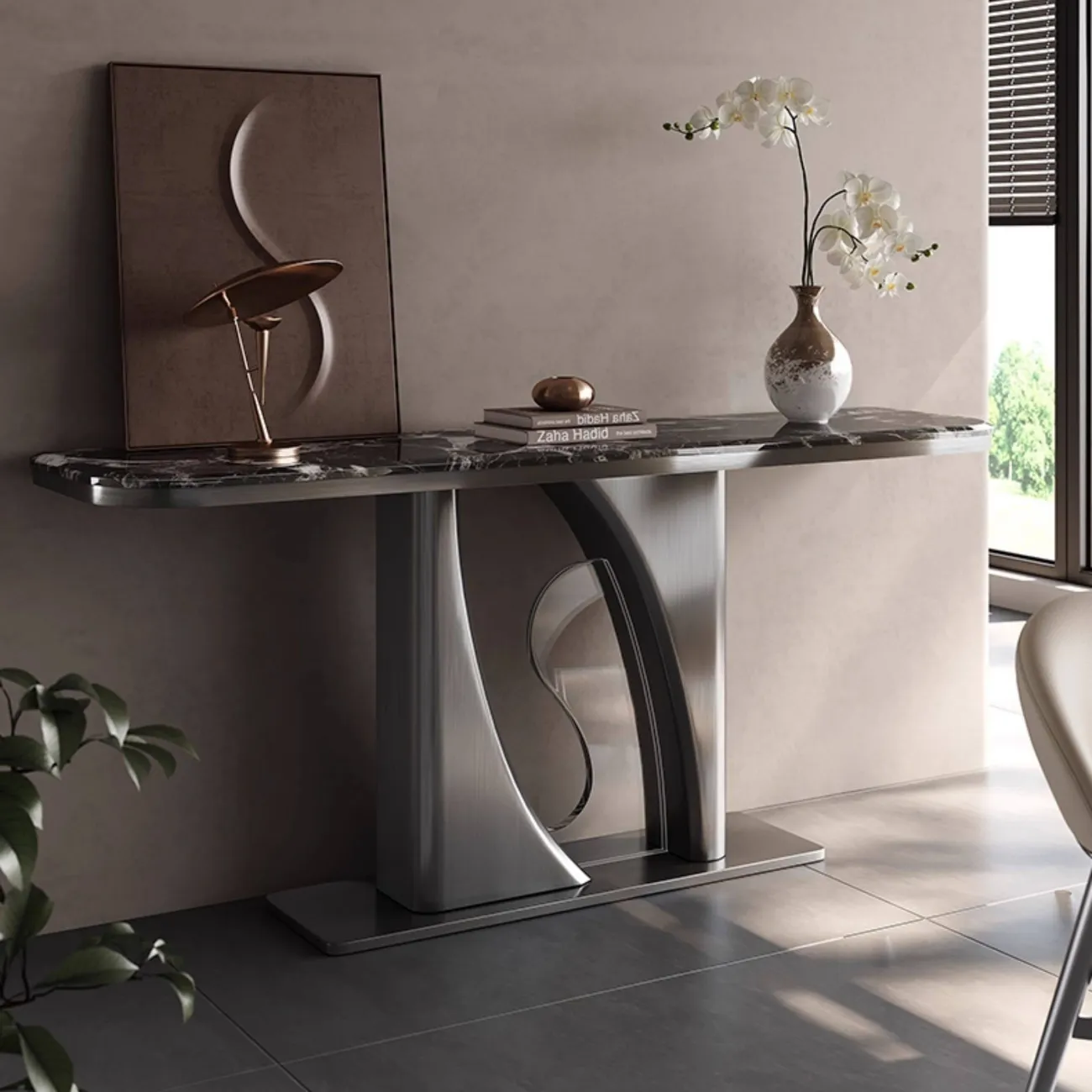 Роскошный пристенный столик Mobeier от LaLume с мраморной или деревянной столешницей PS40318-32