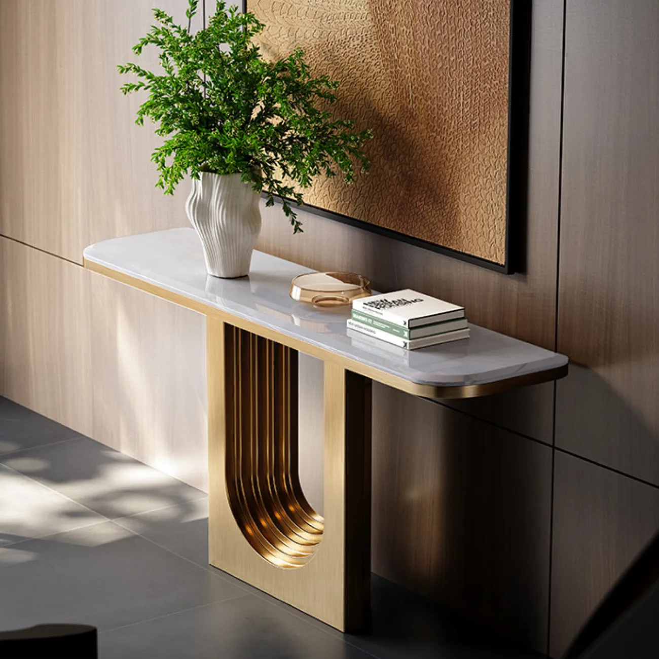 Роскошный пристенный столик Mobeier от LaLume с мраморной столешницей PS40319-32