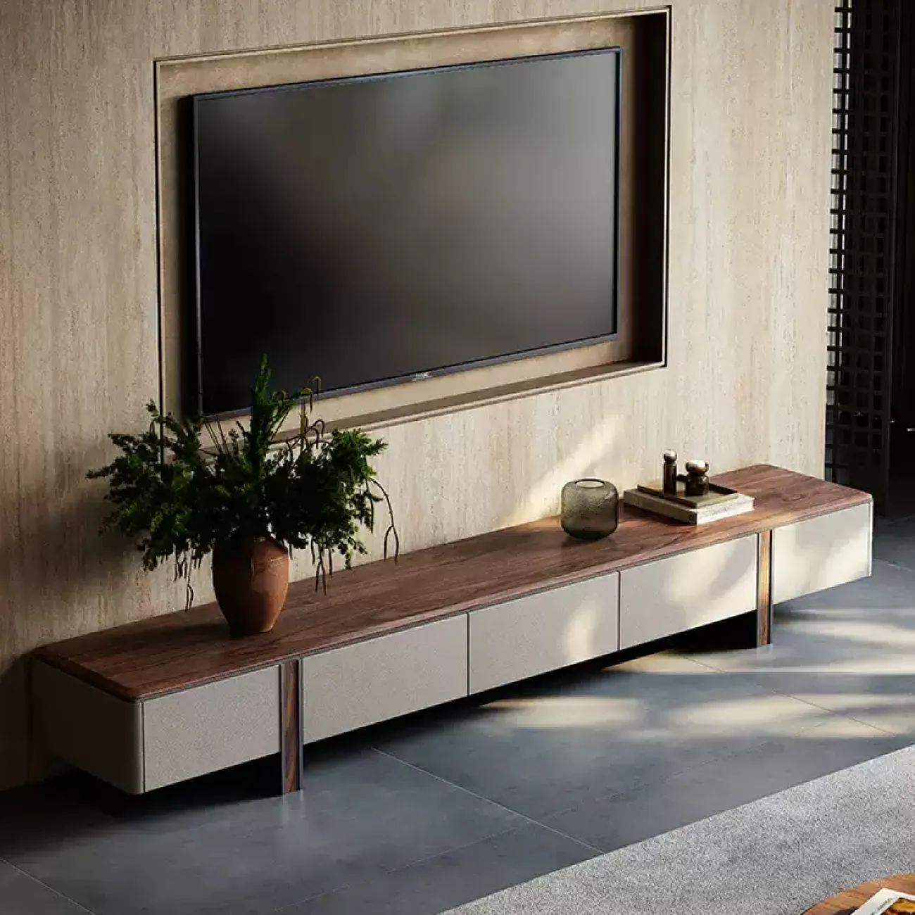 Удобная тумба под телевизор Mobeier от LaLume из ореха TV40320-32 Удобная тумба под телевизор Mobeier от LaLume из ореха TV40320-32