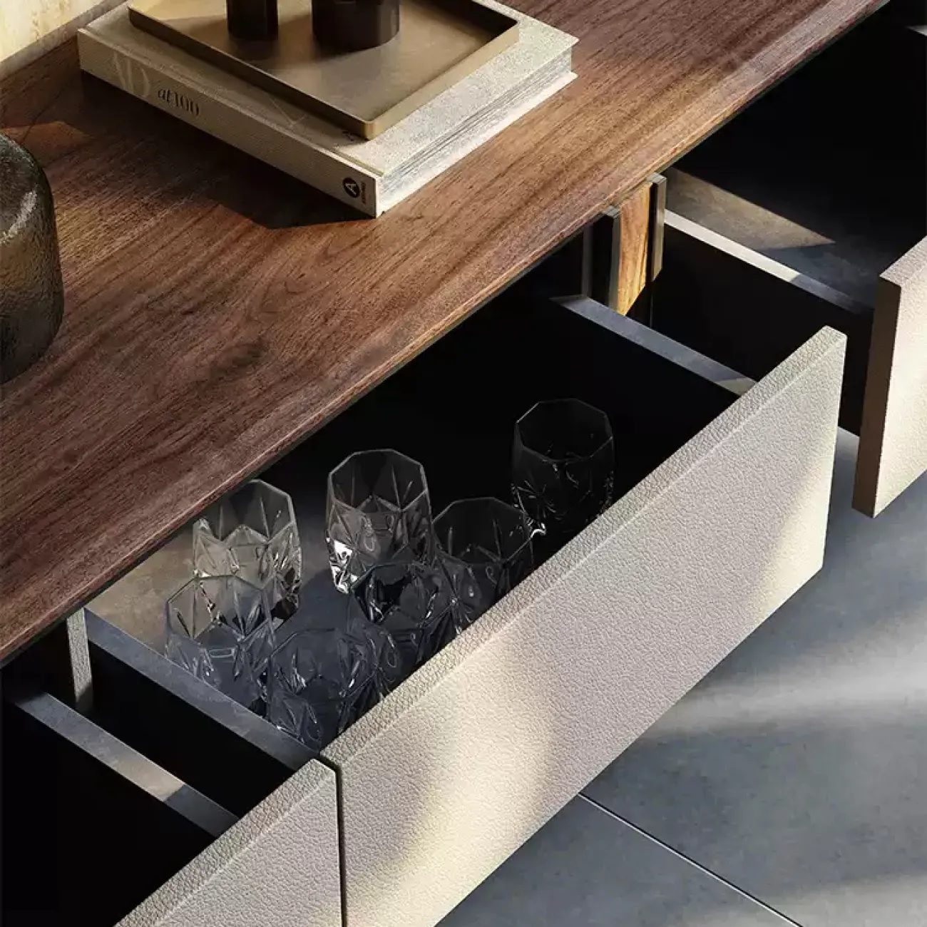 Удобная тумба под телевизор Mobeier от LaLume из ореха TV40320-32 Удобная тумба под телевизор Mobeier от LaLume из ореха TV40320-32