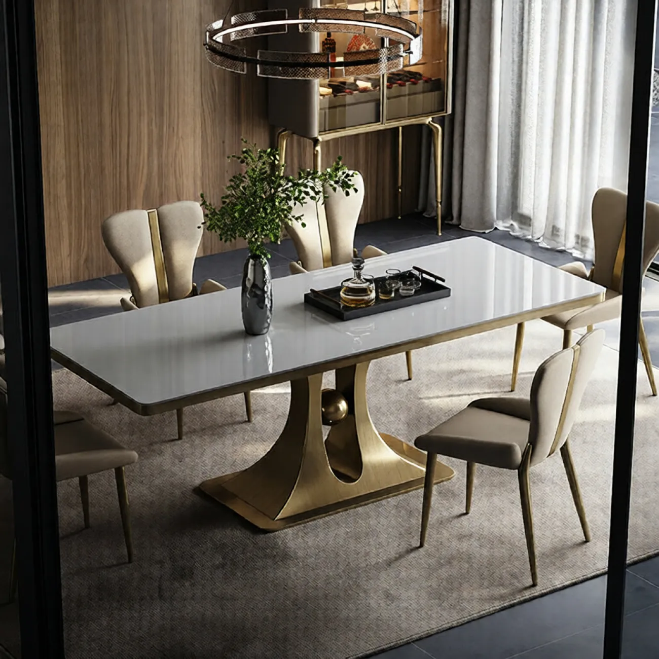 Роскошный обеденный стол Mobeier от LaLume с мраморной столешницей OS40322-32 Роскошный обеденный стол Mobeier от LaLume с мраморной столешницей OS40322-32