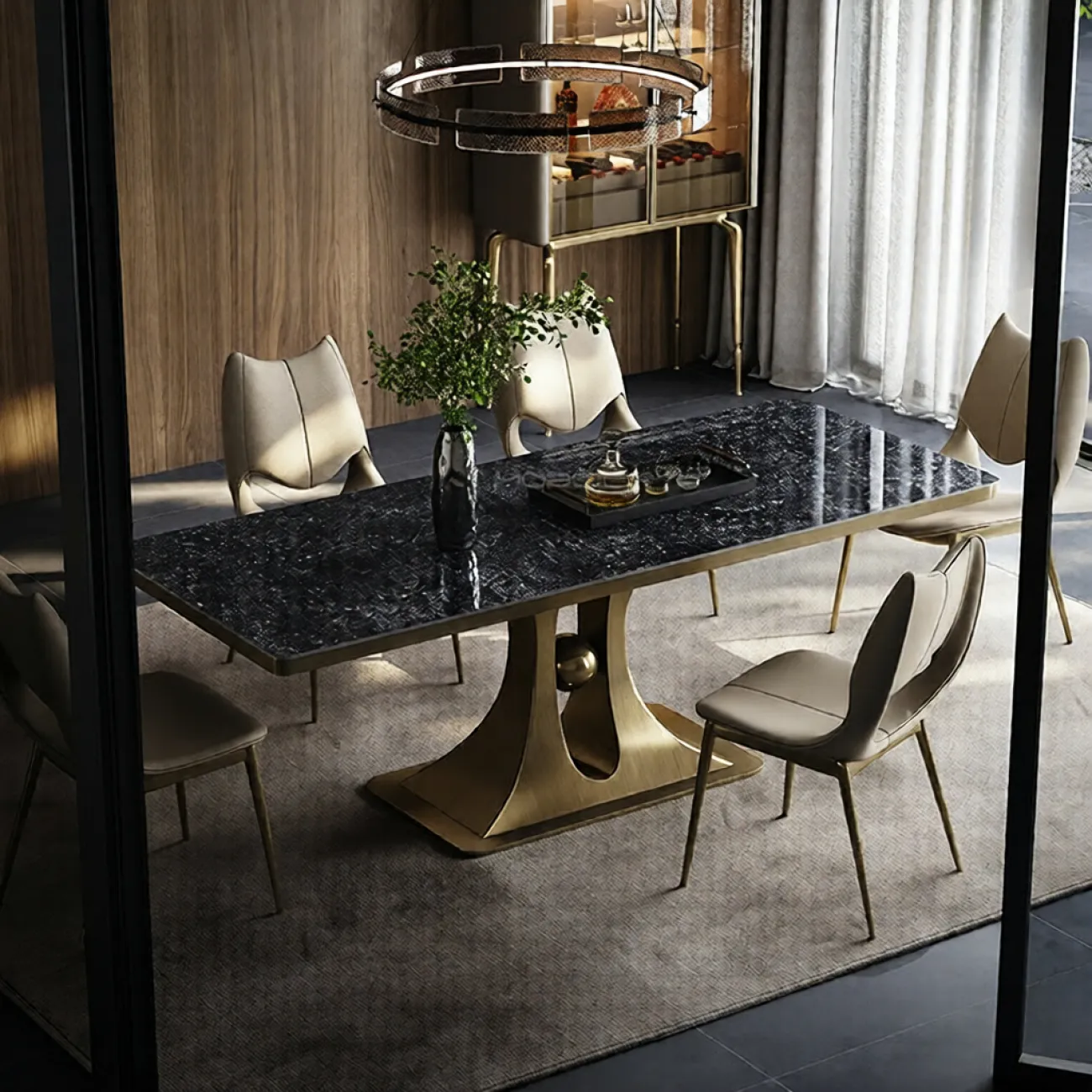 Роскошный обеденный стол Mobeier от LaLume с мраморной столешницей OS40322-32 Роскошный обеденный стол Mobeier от LaLume с мраморной столешницей OS40322-32