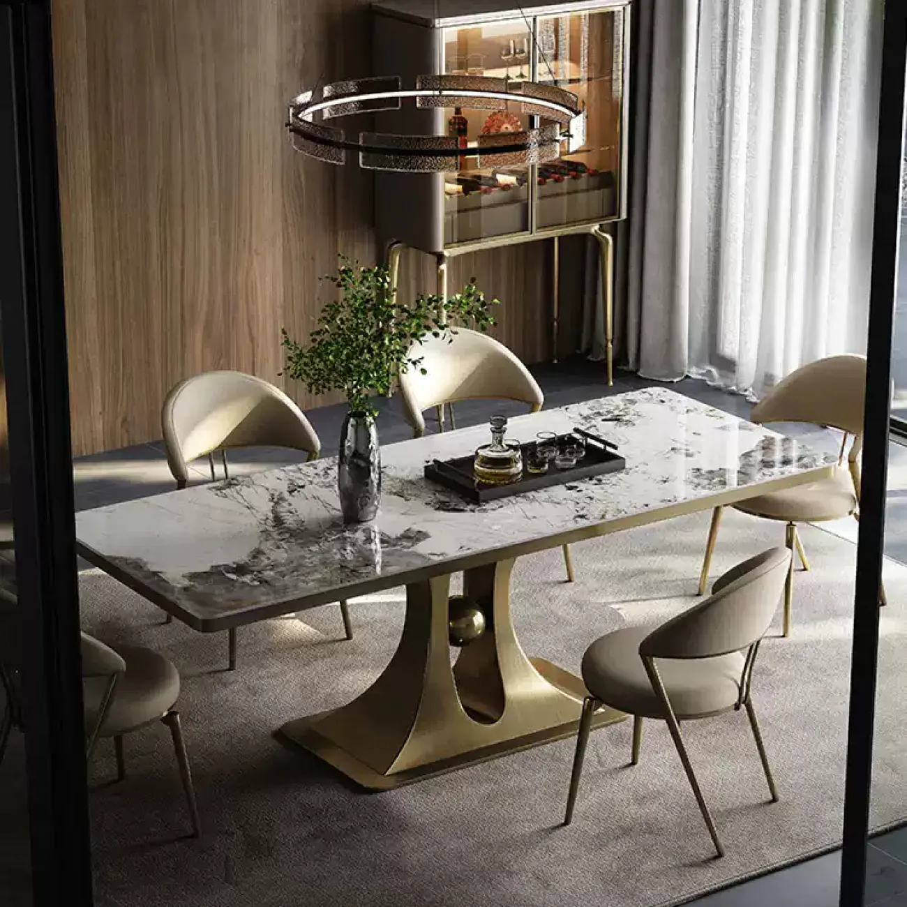 Роскошный обеденный стол Mobeier от LaLume с мраморной столешницей OS40322-32 Роскошный обеденный стол Mobeier от LaLume с мраморной столешницей OS40322-32