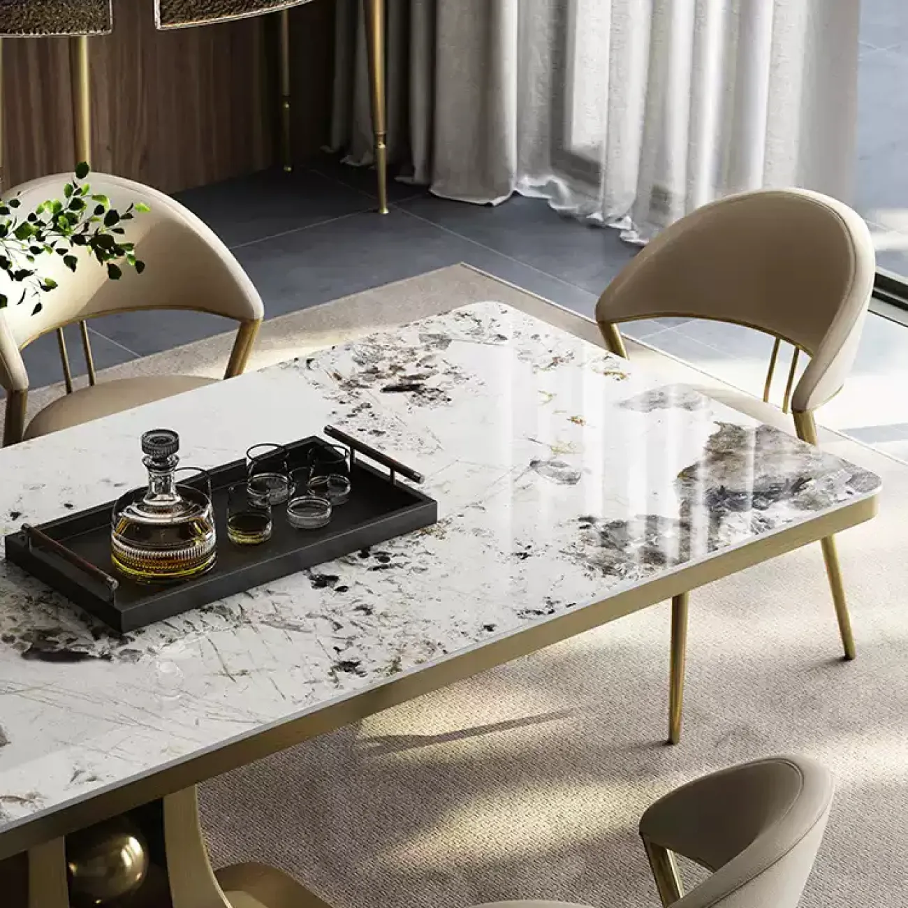 Роскошный обеденный стол Mobeier от LaLume с мраморной столешницей OS40322-32 Роскошный обеденный стол Mobeier от LaLume с мраморной столешницей OS40322-32