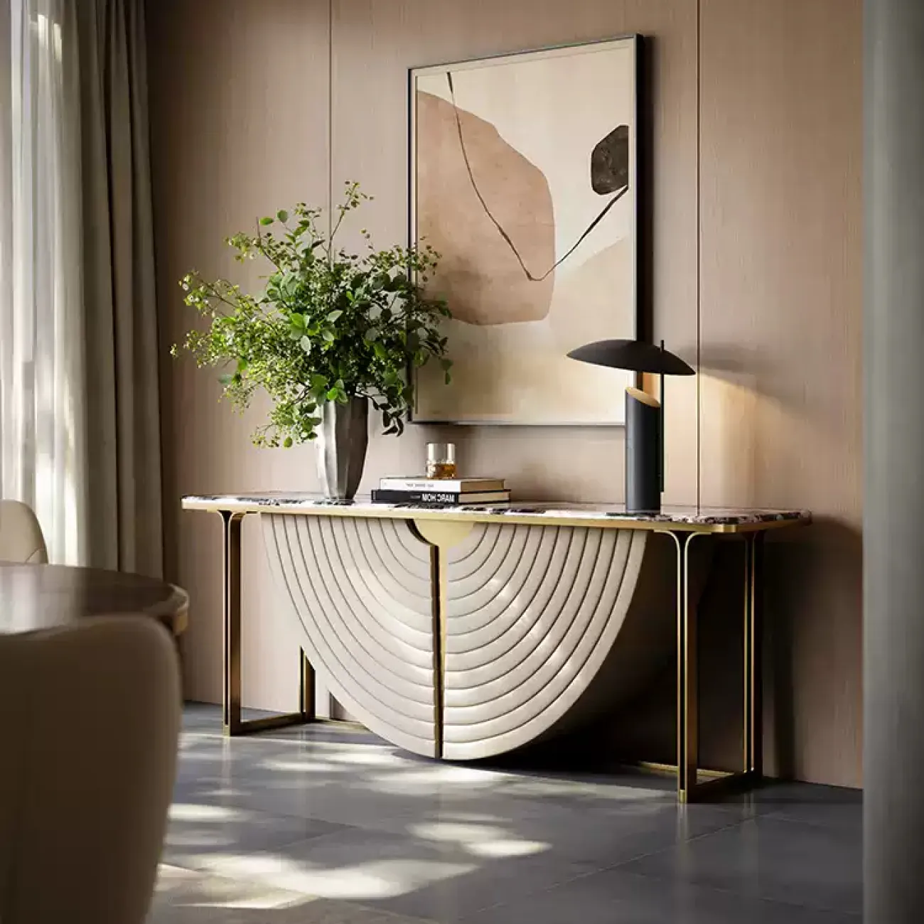 Элегантный пристенный столик Mobeier от LaLume с мраморной столешницей PS40323-32