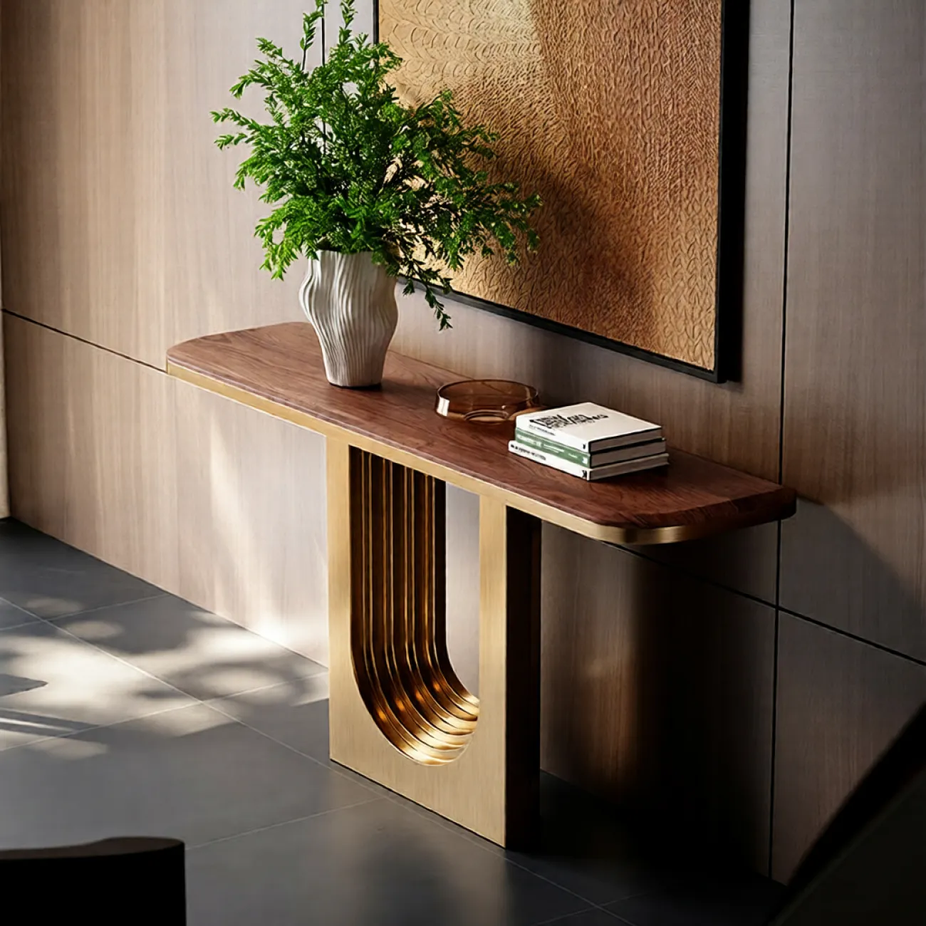 Элегантный пристенный столик Mobeier от LaLume с столешницей из ореха PS40324-32