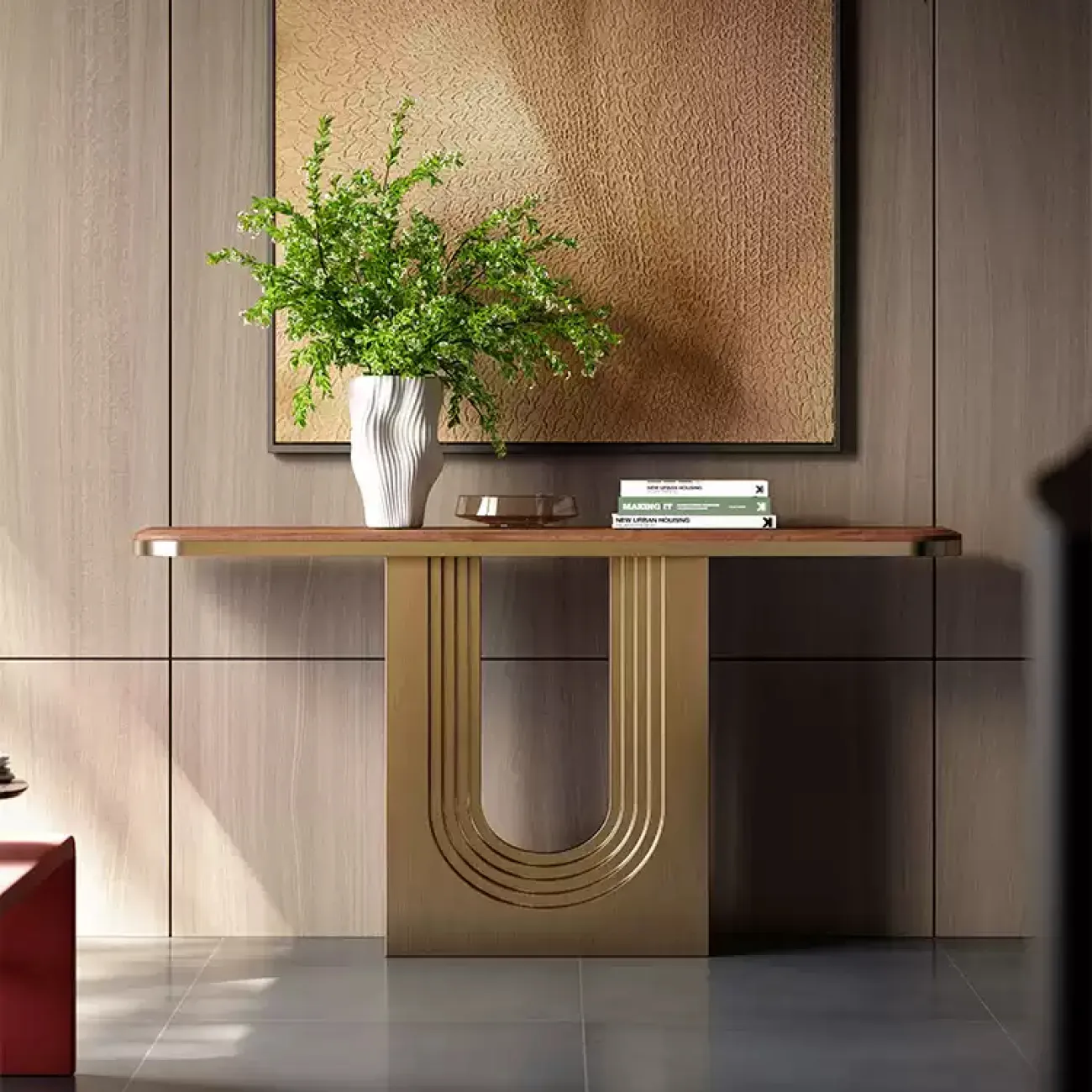 Элегантный пристенный столик Mobeier от LaLume с столешницей из ореха PS40324-32