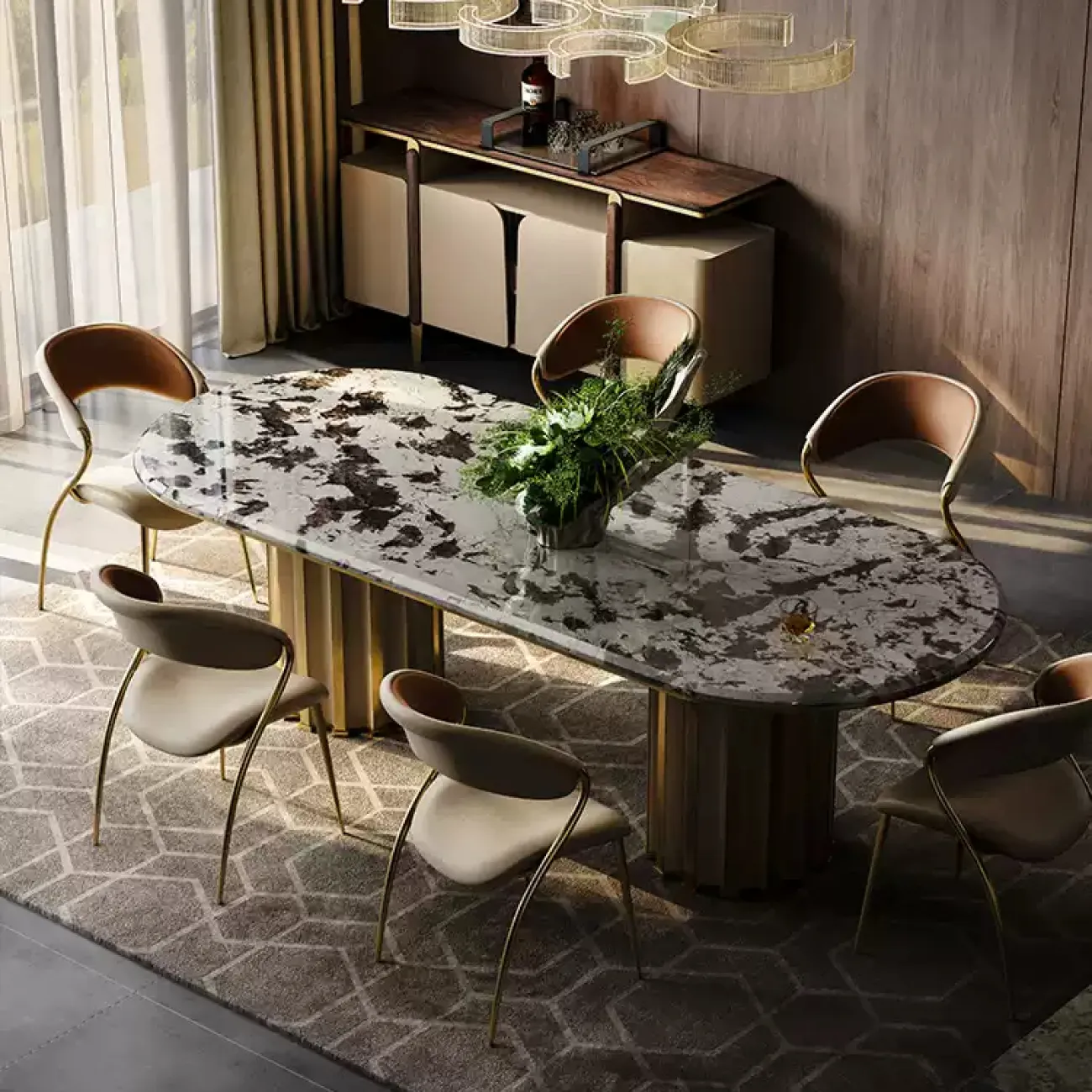Роскошный обеденный стол Mobeier от LaLume с мраморной столешницей OS40325-32 Роскошный обеденный стол Mobeier от LaLume с мраморной столешницей OS40325-32