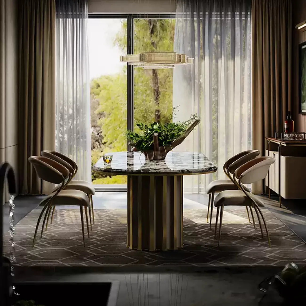 Роскошный обеденный стол Mobeier от LaLume с мраморной столешницей OS40325-32 Роскошный обеденный стол Mobeier от LaLume с мраморной столешницей OS40325-32