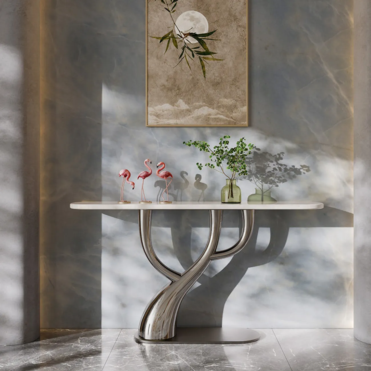 Элегантный пристенный столик Dazoo от LaLume с мраморной столешницей PS40326-32