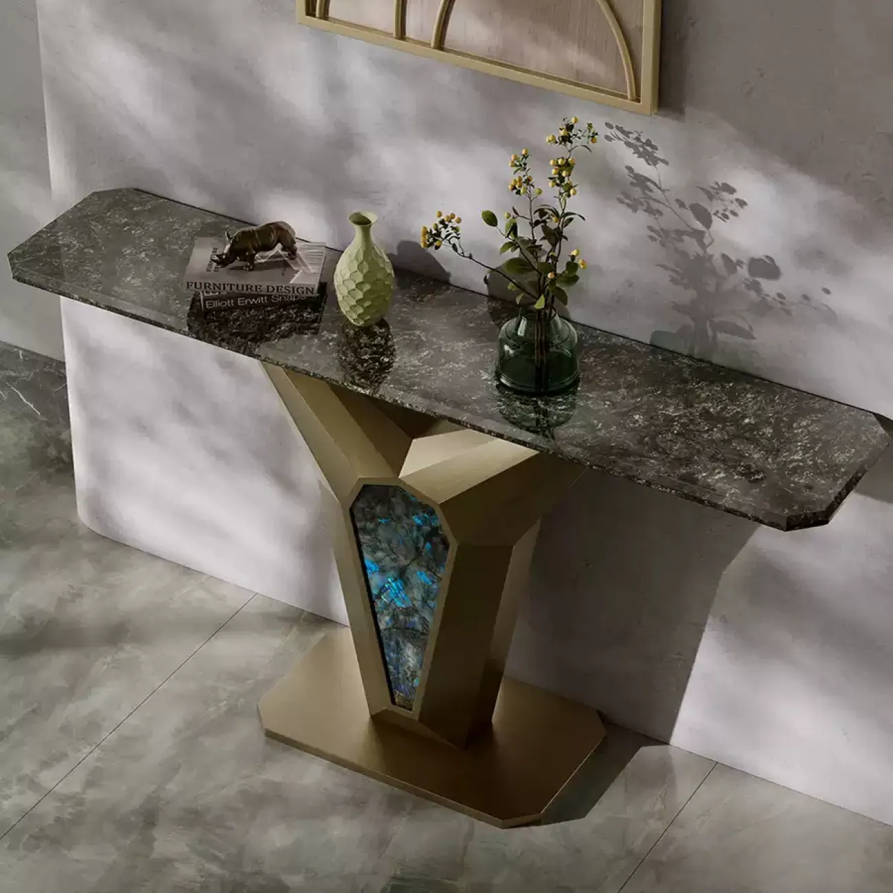 Элегантный пристенный столик Dazoo от LaLume с мраморной столешницей PS40327-32