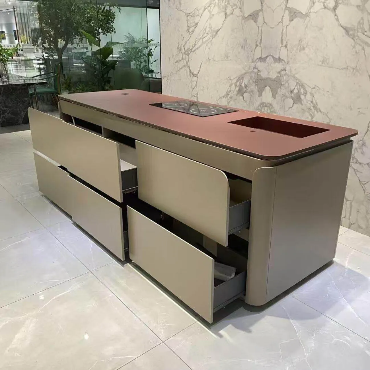 Обеденный стол-остров с подсветкой и варочной поверхностью Nova Island от LaLume NI40337-32 Обеденный стол-остров с подсветкой и варочной поверхностью Nova Island от LaLume NI40337-32