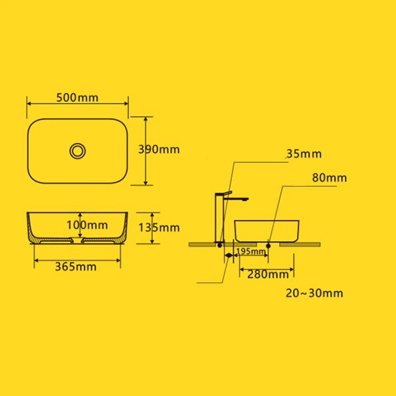 Квадратный керамический умывальник для ванной комнаты LaLume MB20659-23