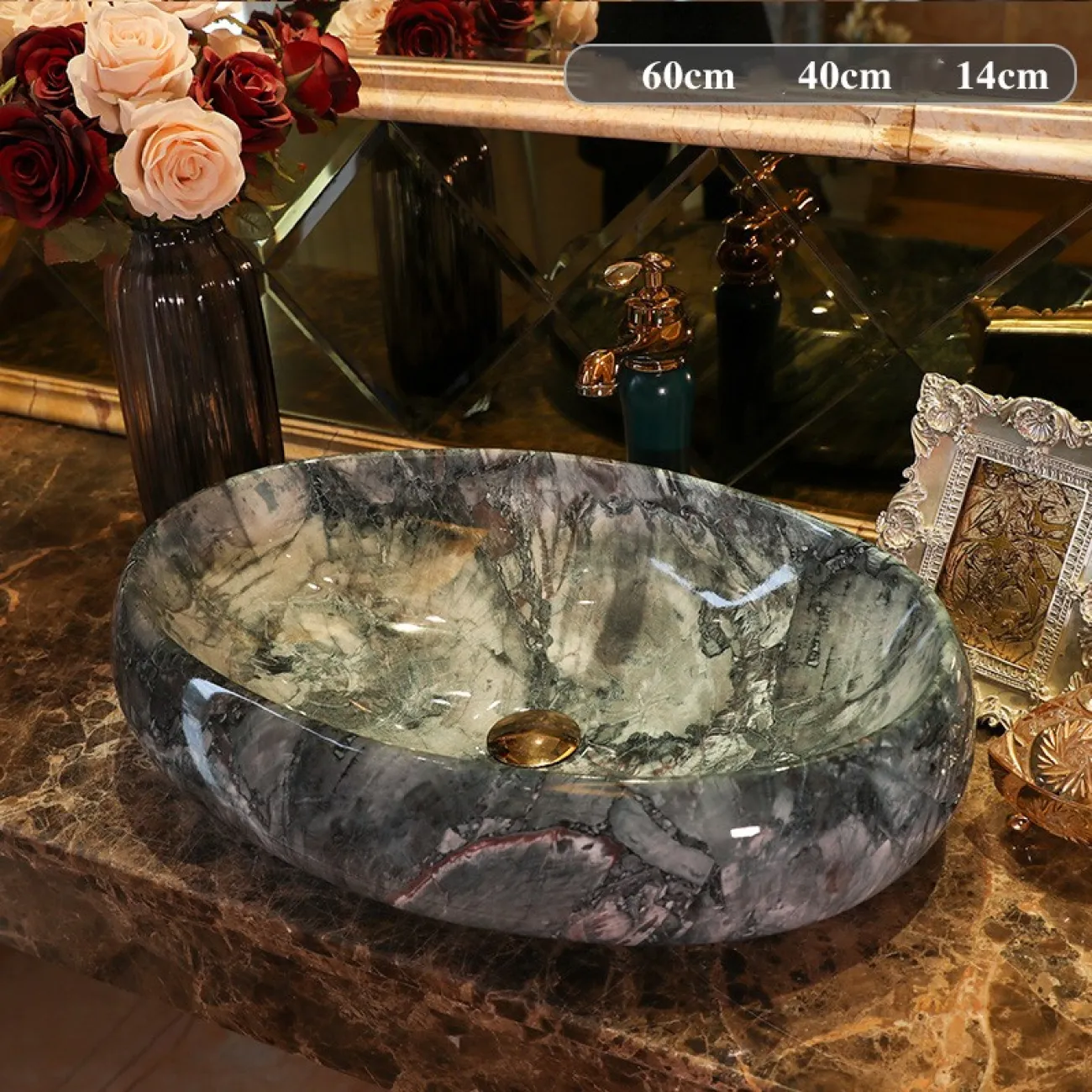 Керамический умывальник с имитацией мрамора для ванной комнаты LaLume MB20680-23 Керамический умывальник с имитацией мрамора для ванной комнаты LaLume MB20680-23