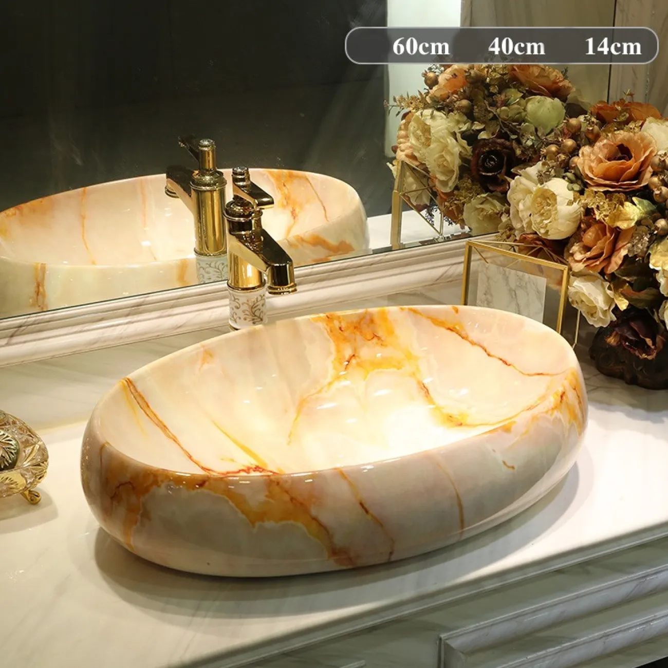 Керамический умывальник с имитацией мрамора для ванной комнаты LaLume MB20680-23 Керамический умывальник с имитацией мрамора для ванной комнаты LaLume MB20680-23