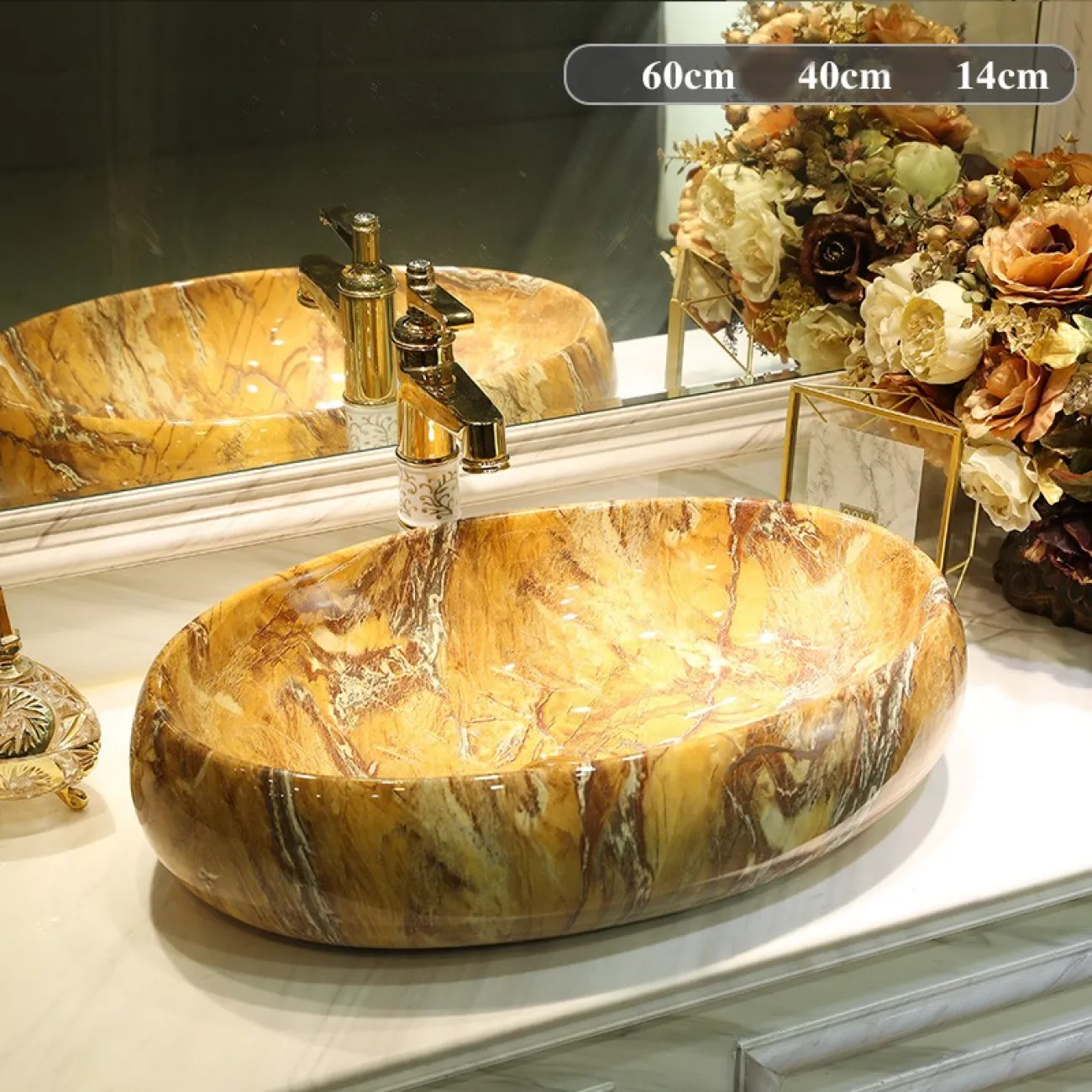 Керамический умывальник с имитацией мрамора для ванной комнаты LaLume MB20680-23 Керамический умывальник с имитацией мрамора для ванной комнаты LaLume MB20680-23