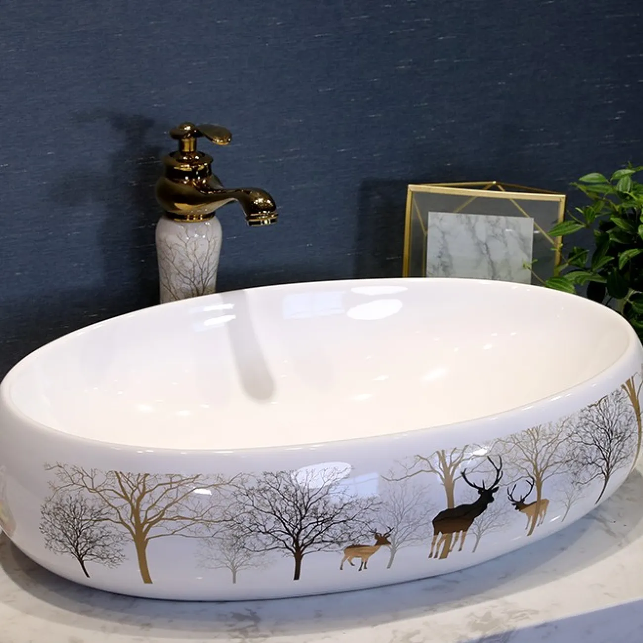 Керамический белый умывальник для ванной комнаты LaLume MB20685-23 Керамический белый умывальник для ванной комнаты LaLume MB20685-23