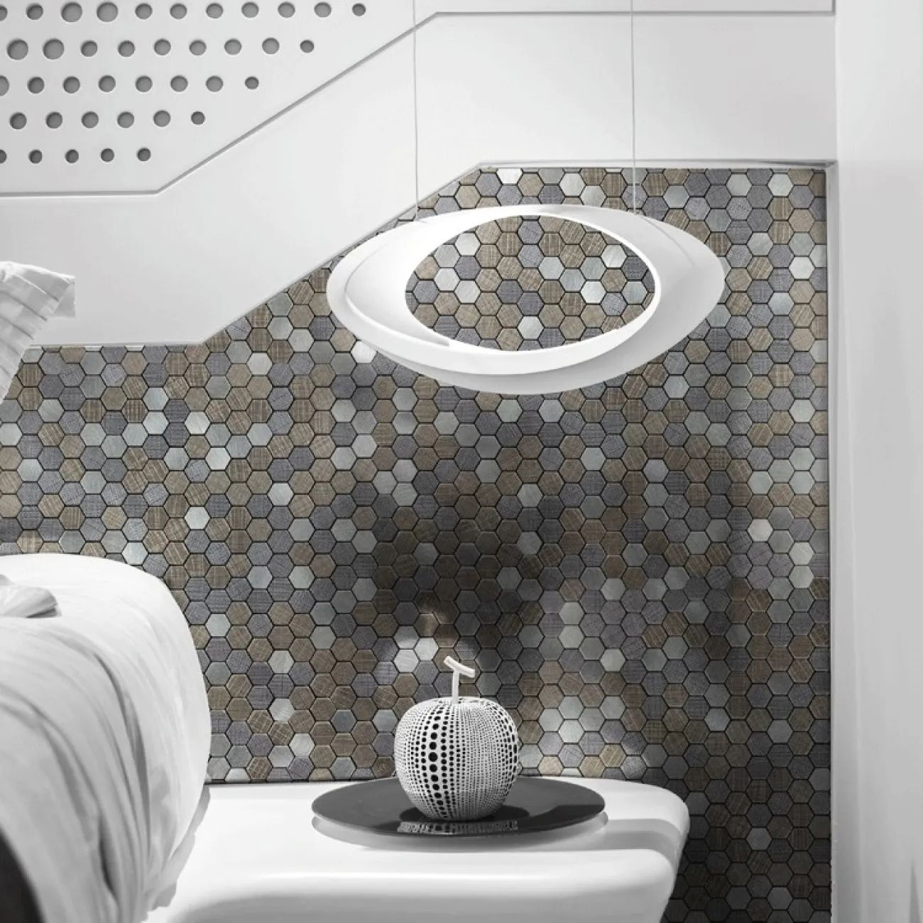 Маленькая шестиугольная 3д плитка в виде мозайки на самоклеящейся основе LaLume MB20835-23