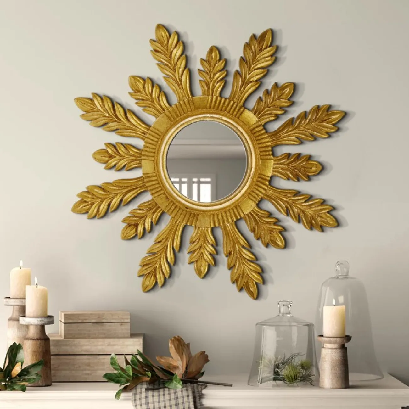 Роскошное зеркало в золотой раме для гостиной LaLume DK20926-23