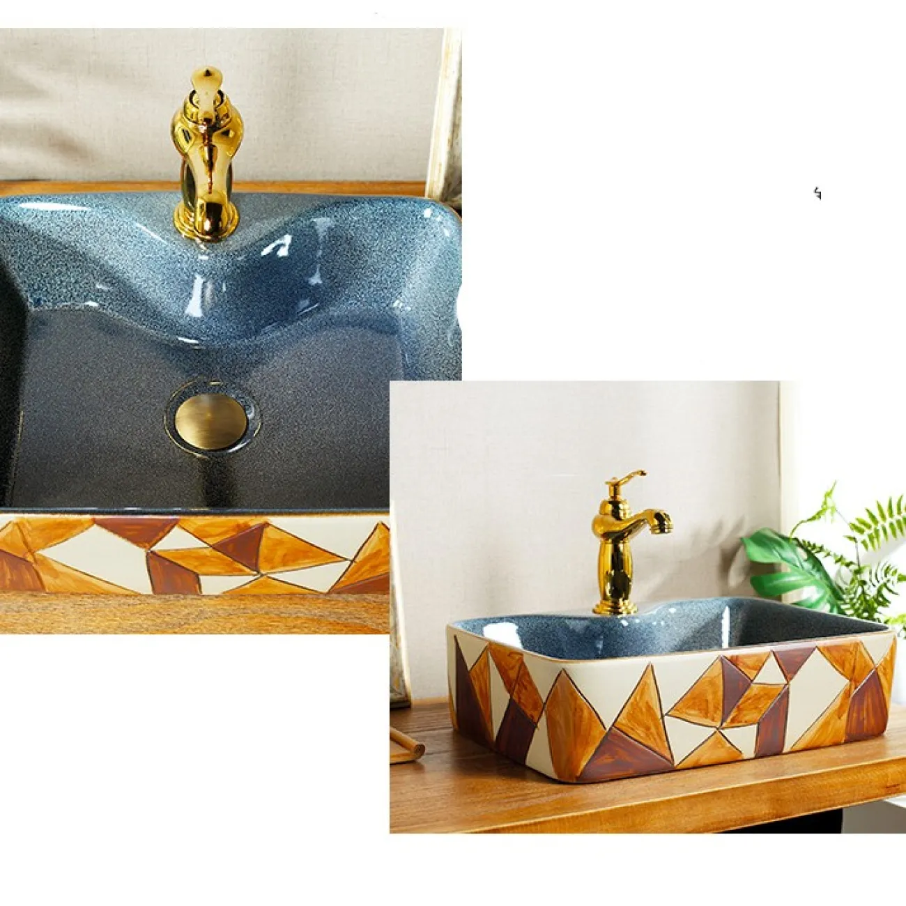 Керамический умывальник с узором для ванной комнаты LaLume MB20697-23 Керамический умывальник с узором для ванной комнаты LaLume MB20697-23