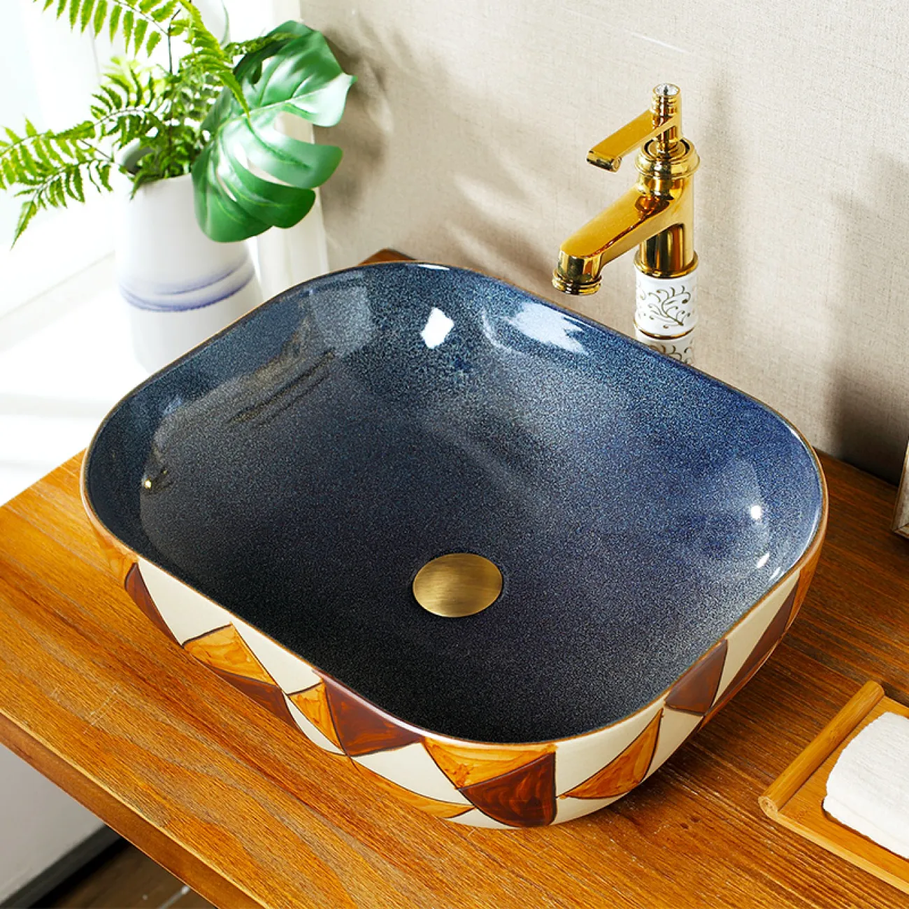 Керамический умывальник с узором для ванной комнаты LaLume MB20697-23 Керамический умывальник с узором для ванной комнаты LaLume MB20697-23