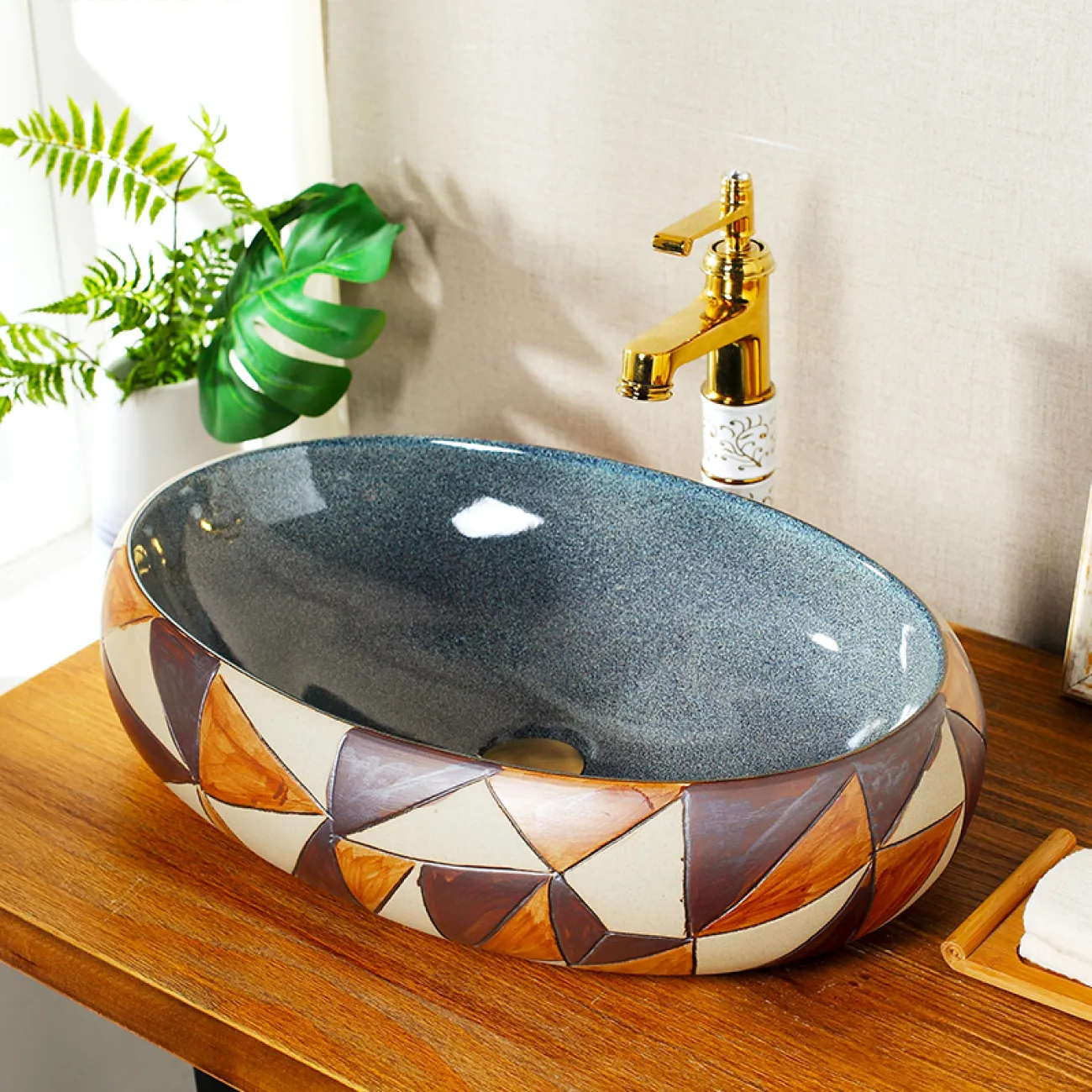 Керамический умывальник с узором для ванной комнаты LaLume MB20697-23 Керамический умывальник с узором для ванной комнаты LaLume MB20697-23