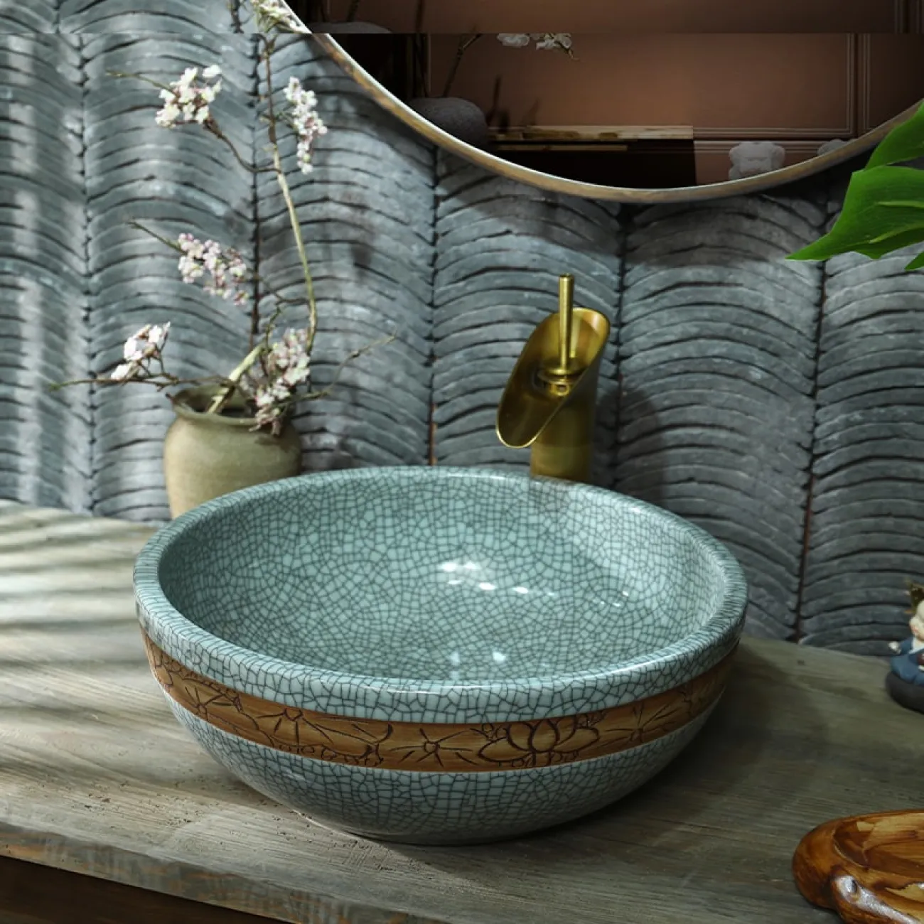 Керамическая раковина с узорами для ванной комнаты LaLume MB20708-23