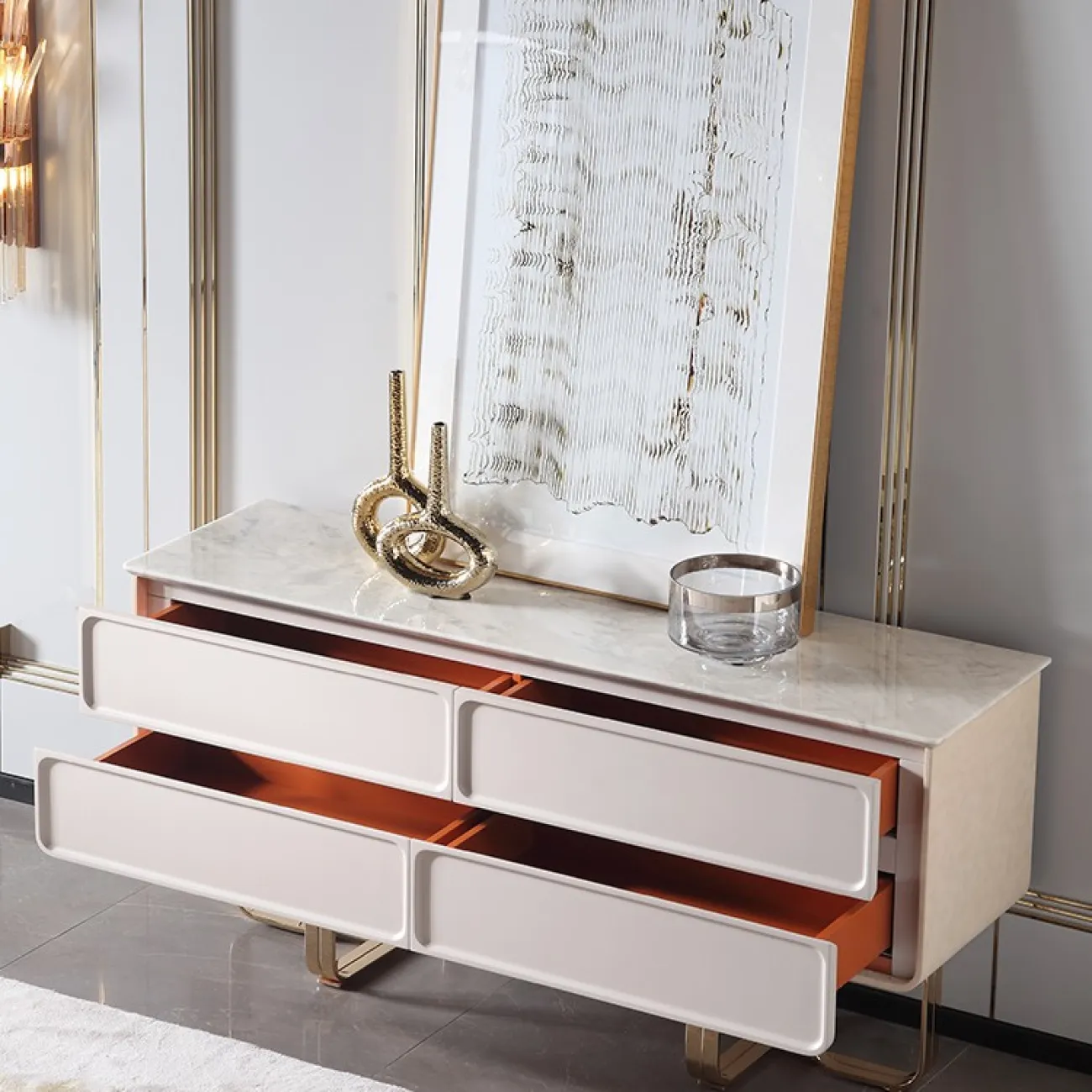 Белоснежный комод под телевизор для гостиной LaLume MB20712-23