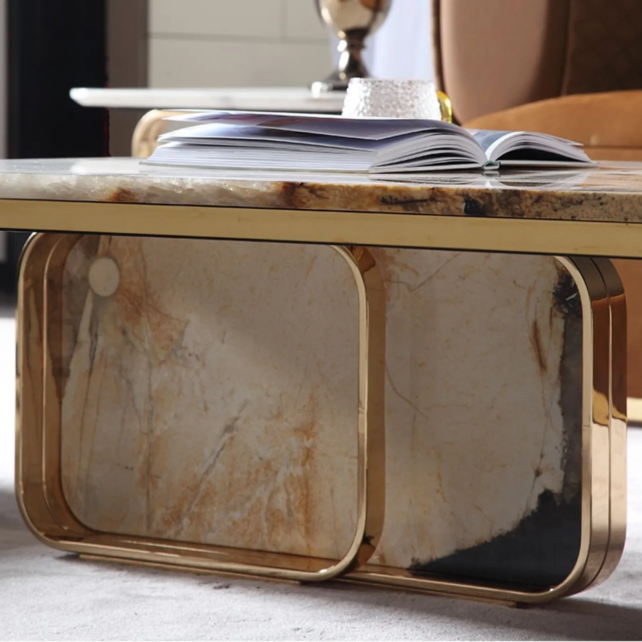 Мраморный журнальный столик для гостиной LaLume MB20748-23 Мраморный журнальный столик для гостиной LaLume MB20748-23