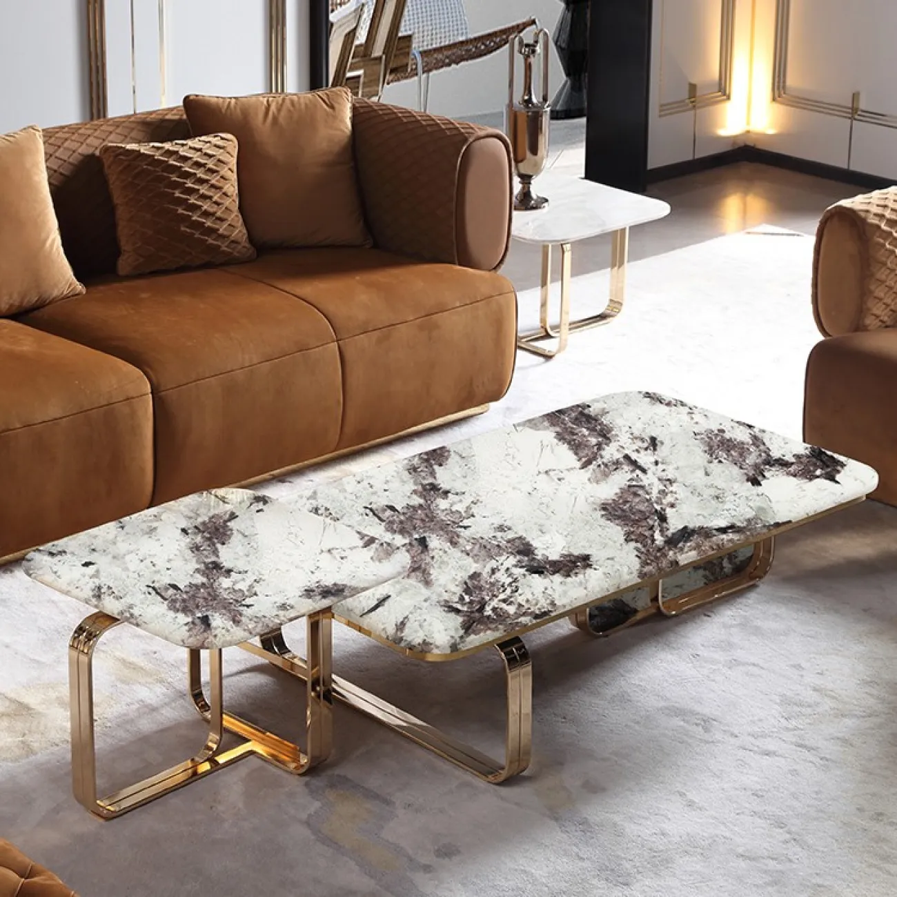 Мраморный журнальный столик для гостиной LaLume MB20748-23 Мраморный журнальный столик для гостиной LaLume MB20748-23