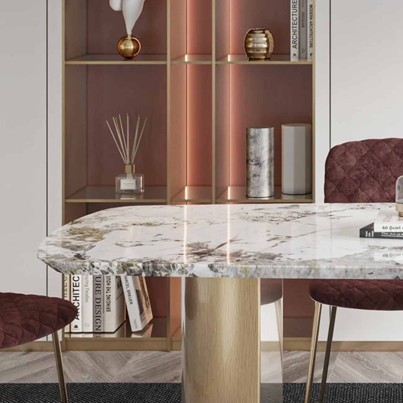 Мраморный прямоугольный обеденный стол LaLume MB20715-23