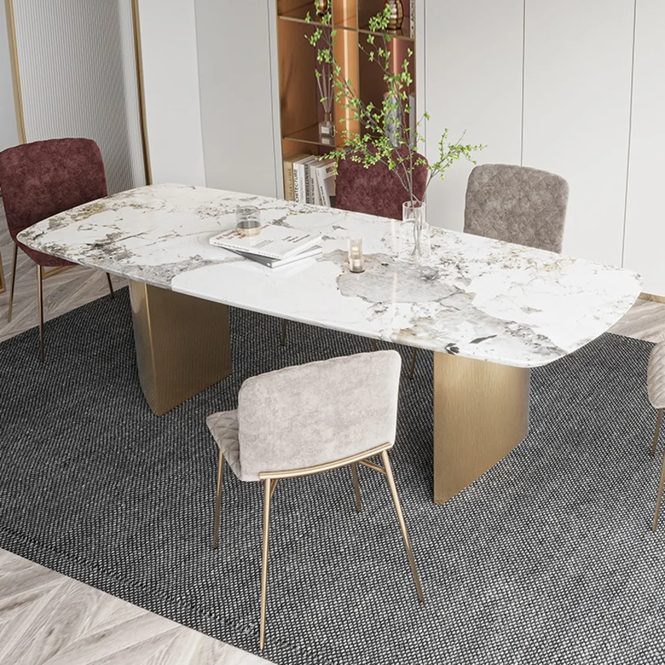 Мраморный прямоугольный обеденный стол LaLume MB20715-23
