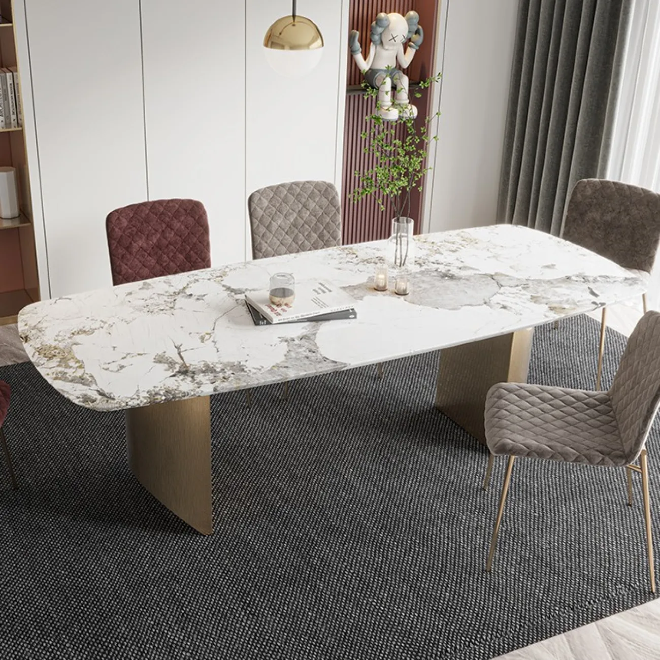 Мраморный прямоугольный обеденный стол LaLume MB20715-23