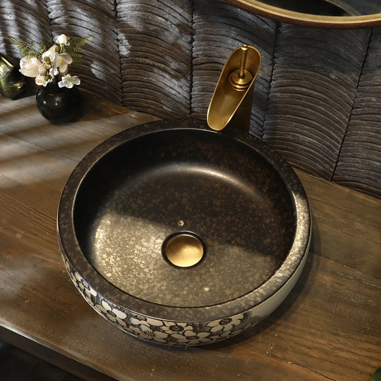 Керамический умывальник с узором для ванной комнаты LaLume MB20731-23 Керамический умывальник с узором для ванной комнаты LaLume MB20731-23