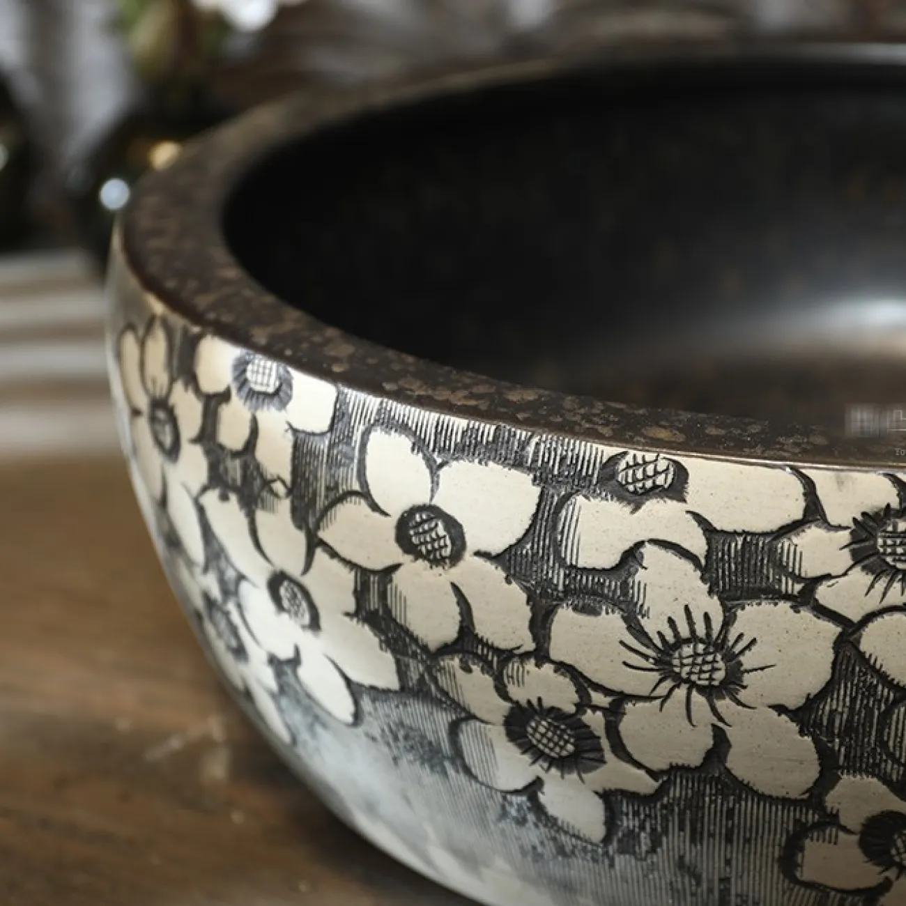 Керамический умывальник с узором для ванной комнаты LaLume MB20731-23 Керамический умывальник с узором для ванной комнаты LaLume MB20731-23