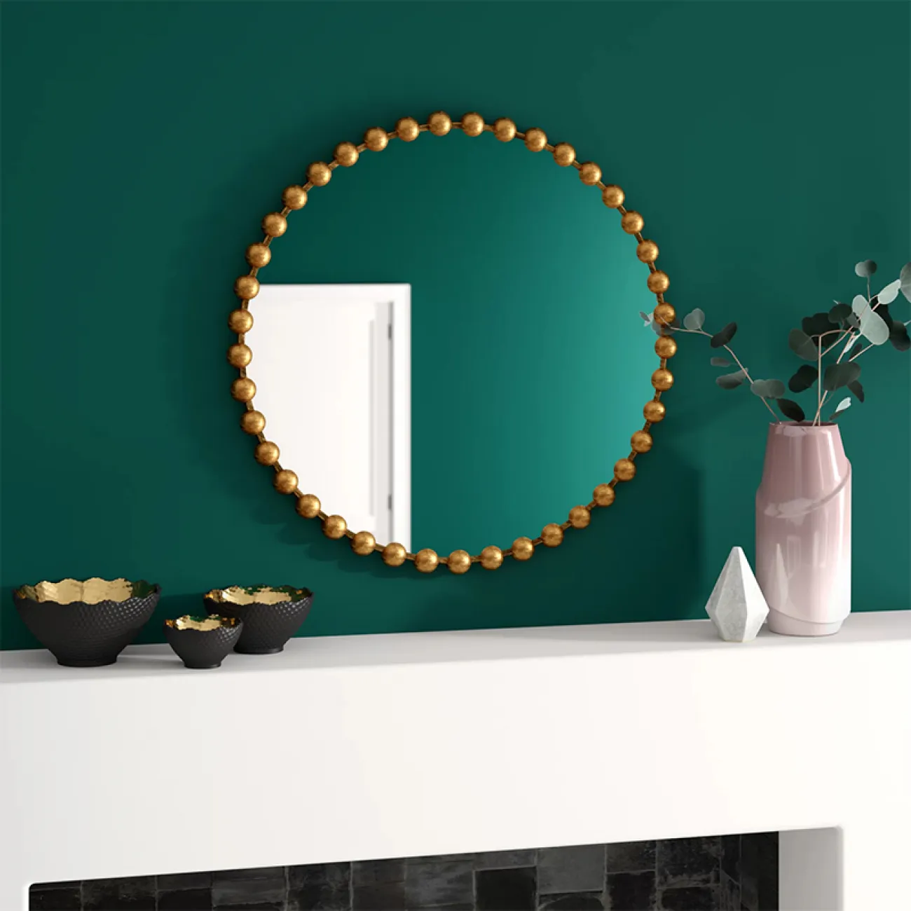 Круглое настенное зеркало в красивой раме LaLume DK20962-23