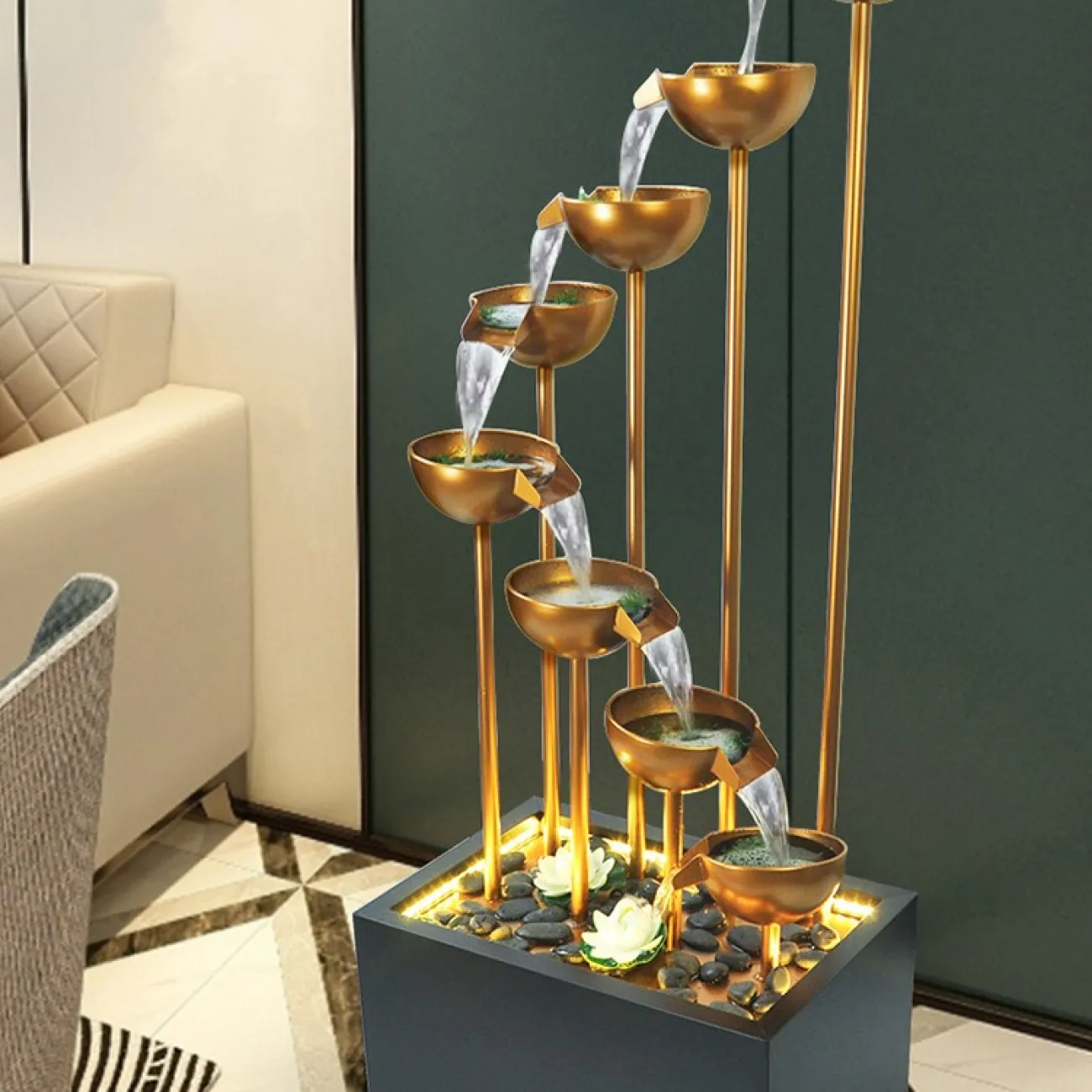 Светящийся дизайнерский фонтан для дома в минималистическом стиле LaLume MB20862-23 Светящийся дизайнерский фонтан для дома в минималистическом стиле LaLume MB20862-23