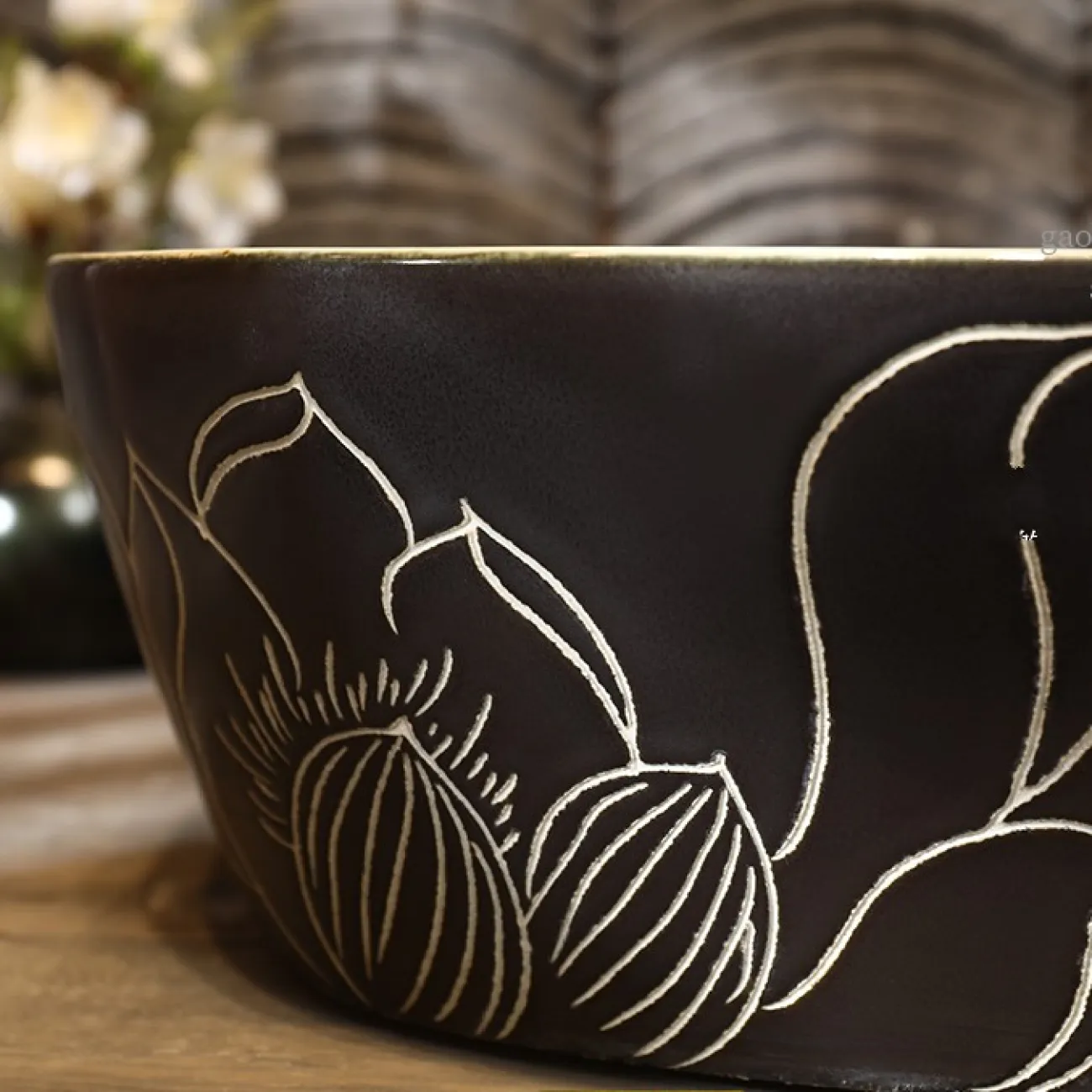 Керамический умывальник с узором лотоса для ванной комнаты LaLume MB20743-23